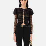 UMA - Semi sheer lace top with front button closure