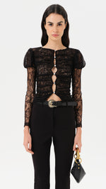 UMA - Semi sheer lace top with front button closure