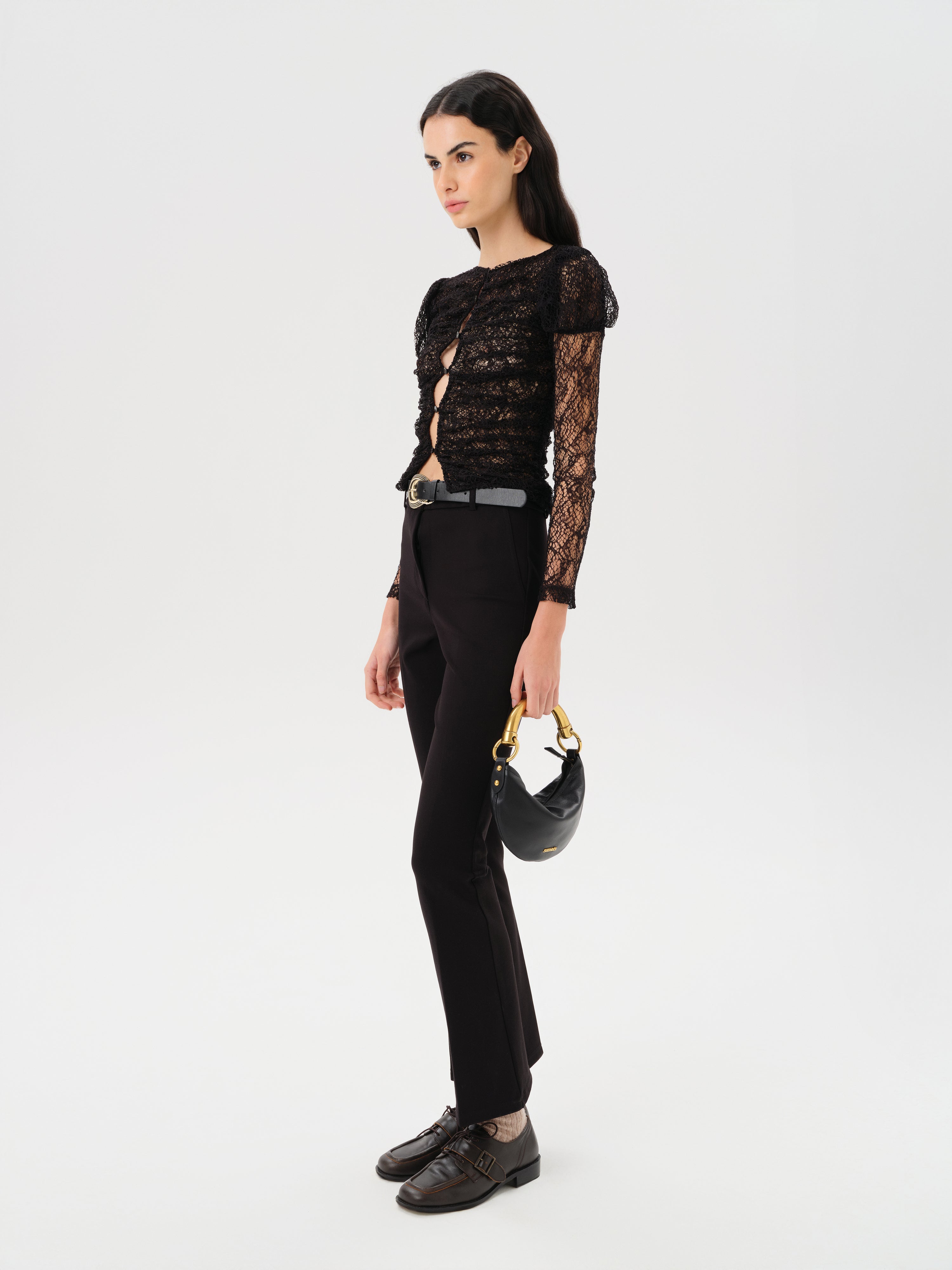 UMA - Semi sheer lace top with front button closure