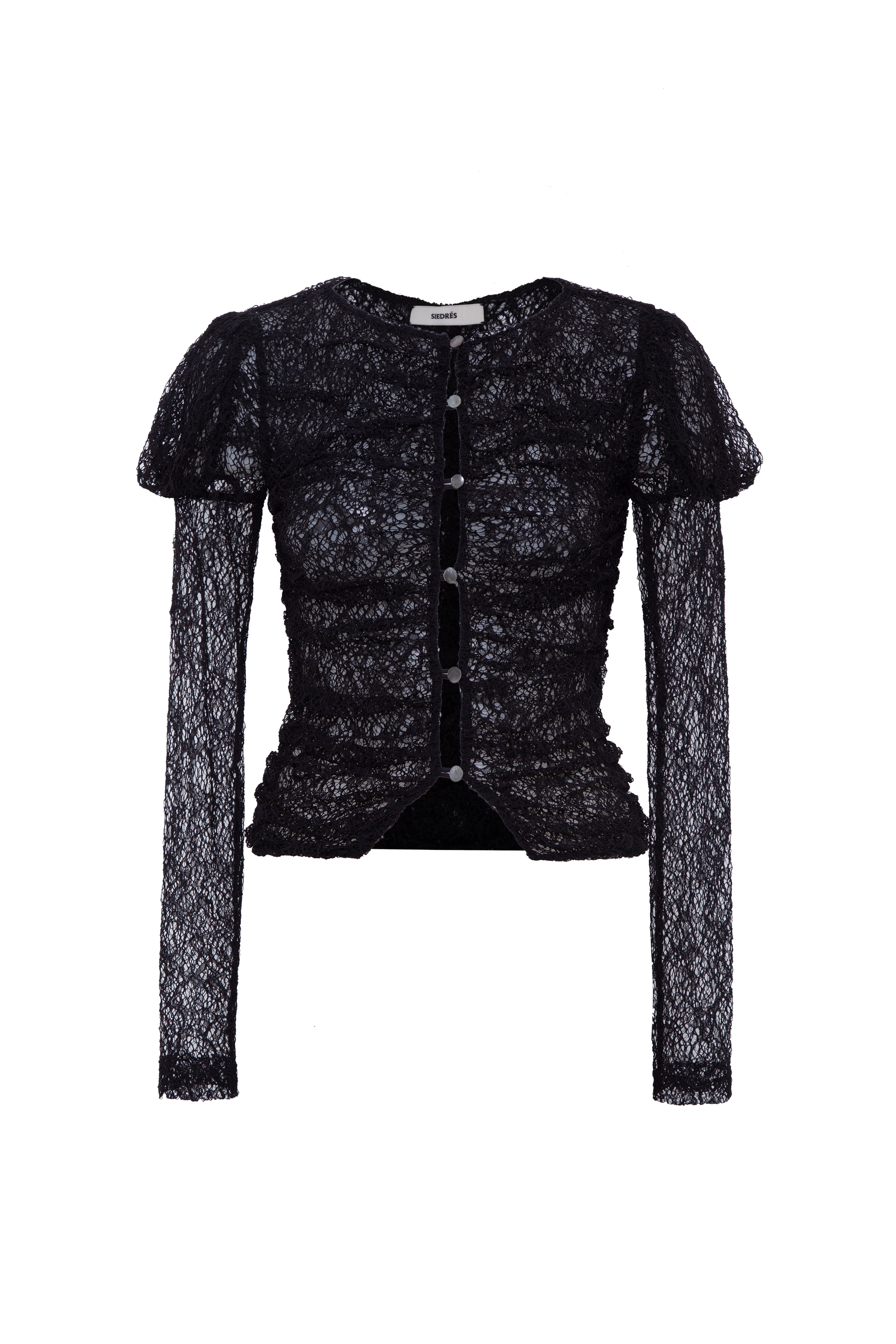 UMA - Semi sheer lace top with front button closure