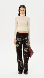 VERA - Low-rise corduroy pants with all-over embroidery