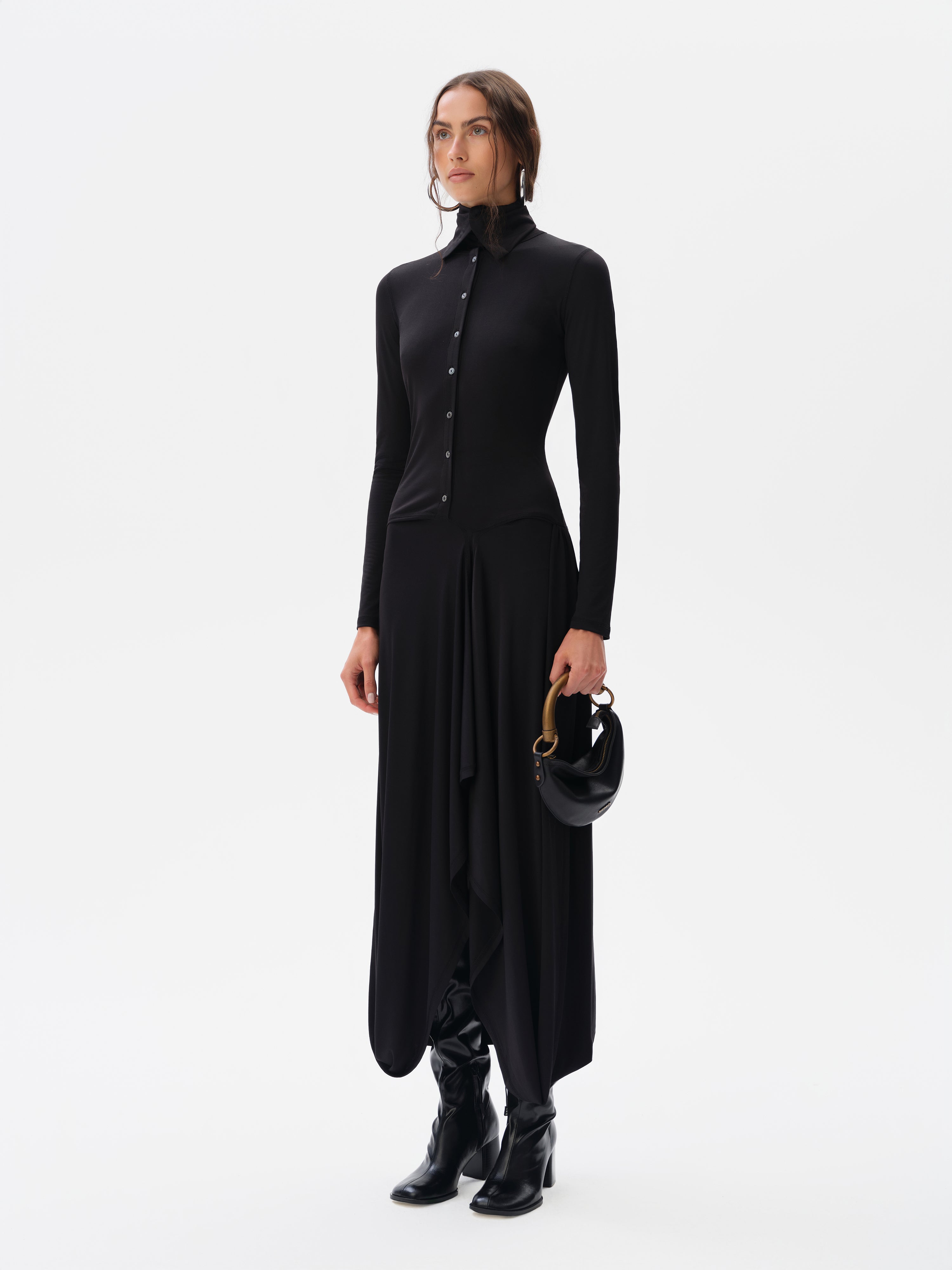 VESPER - High-neck button jersey dress