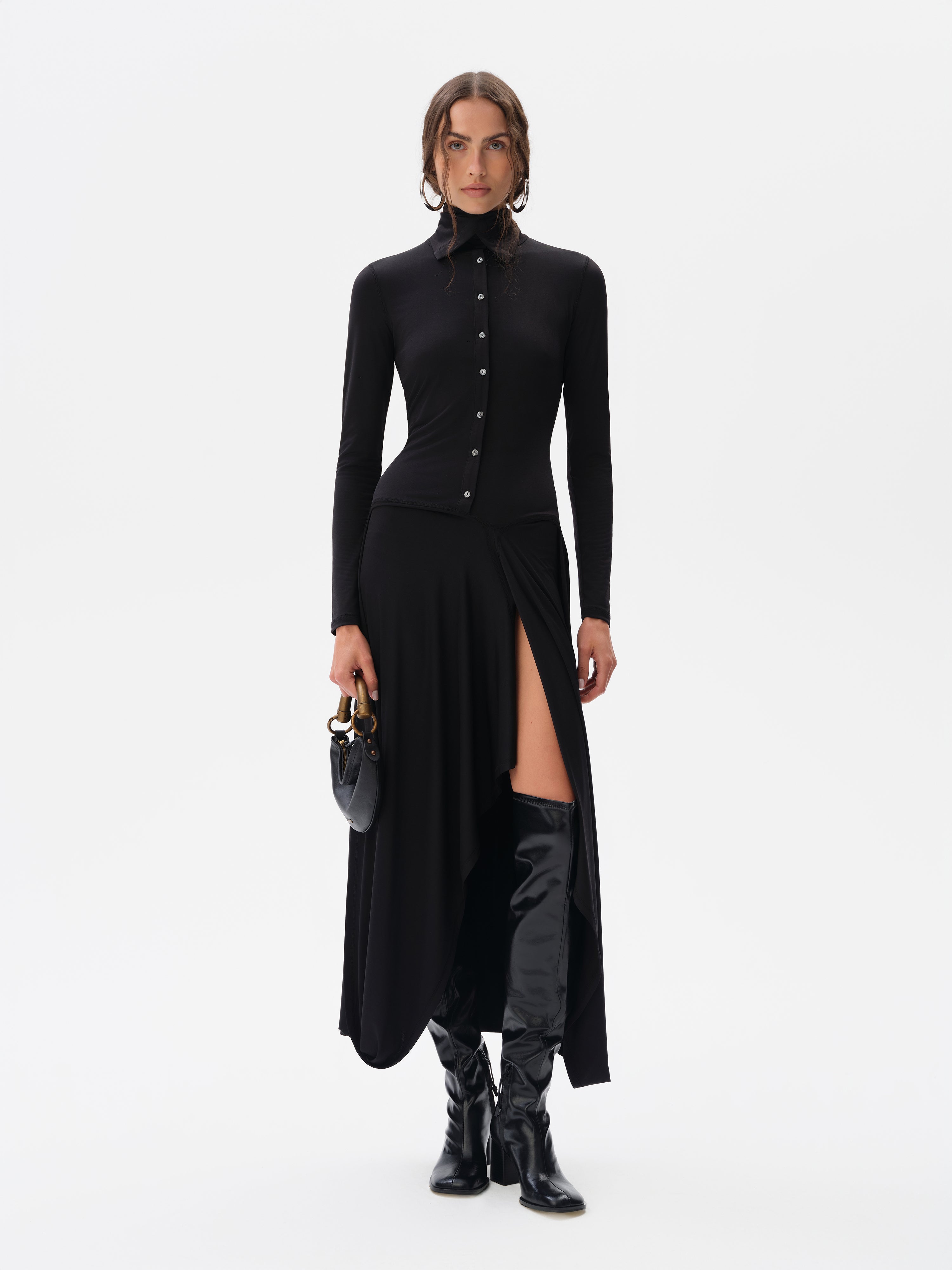 VESPER - High-neck button jersey dress
