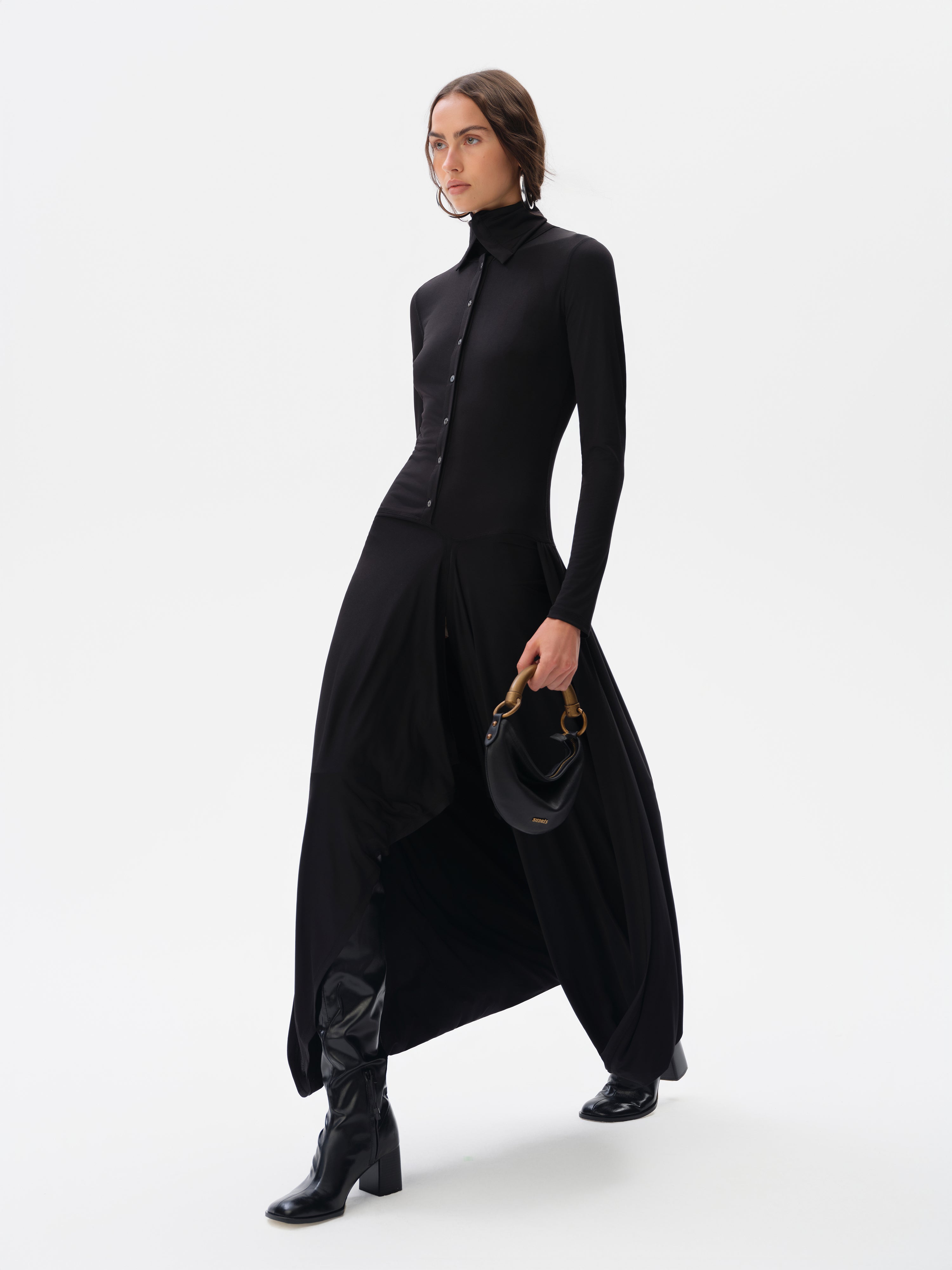 VESPER - High-neck button jersey dress