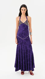 VICKA - Open-back embellished satin maxi dress