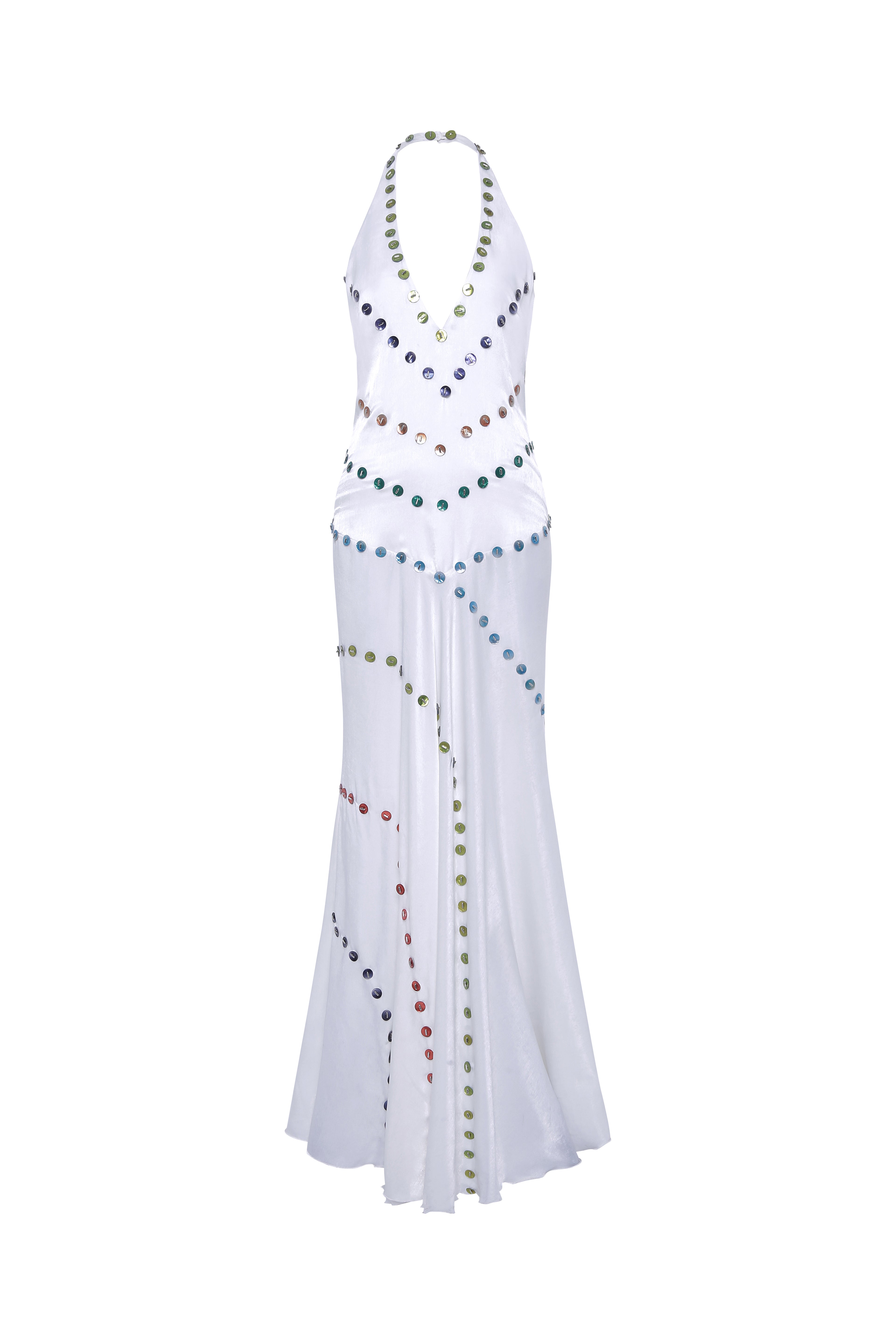 VICKA - Satin maxi dress with multicolored bead embroidery