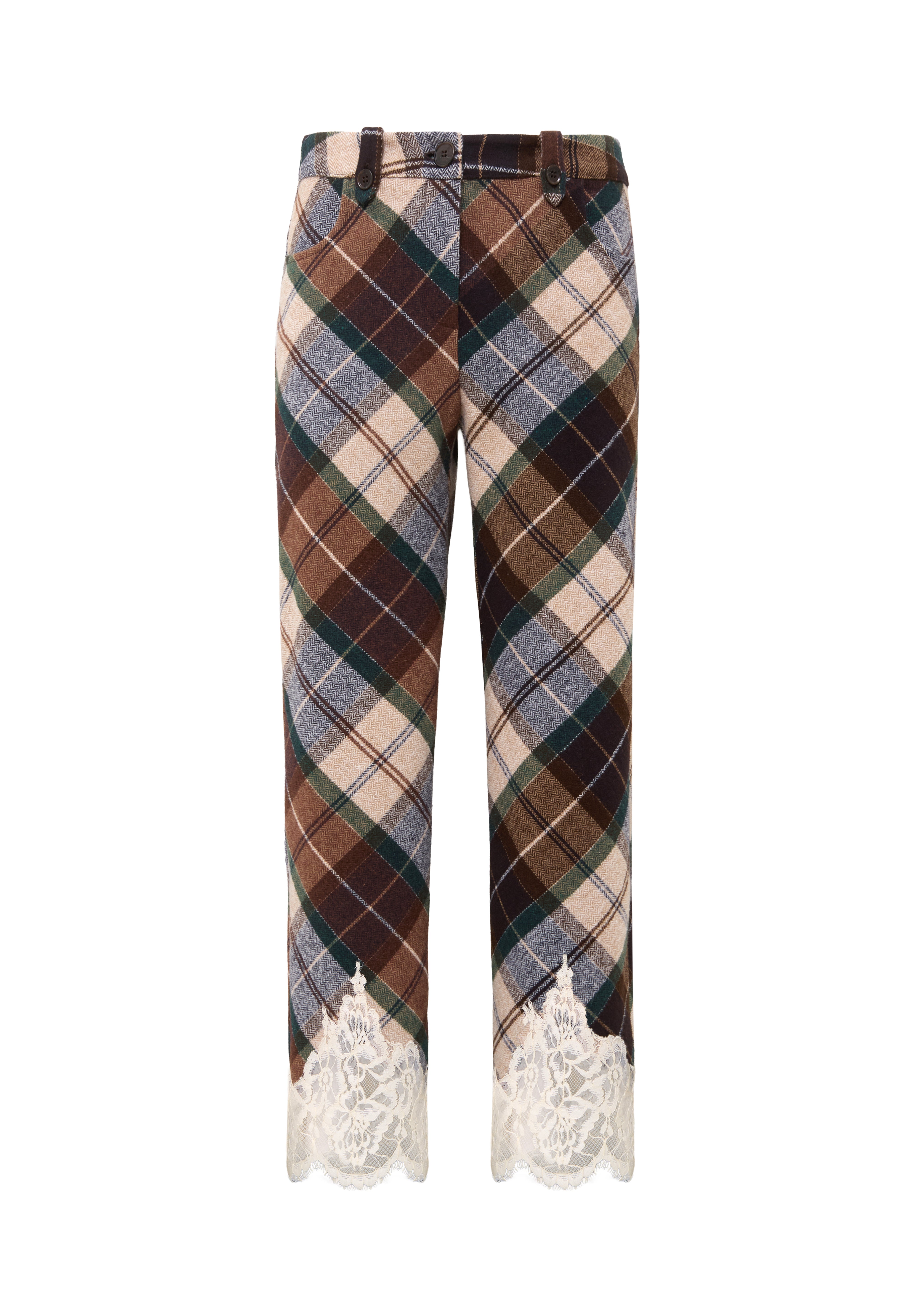 VIVIENNE - Wool blend pants with lace-trimmed hem