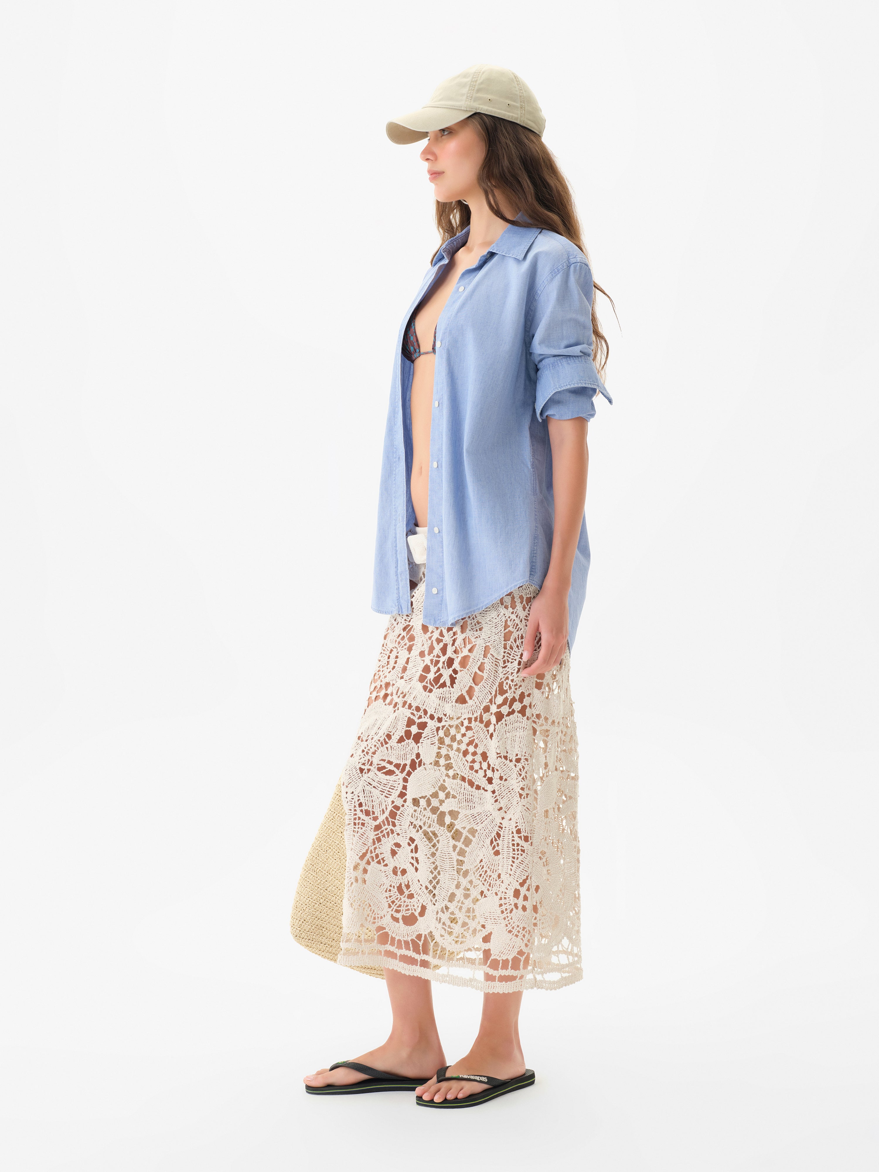 WELLS - Belt detailed crochet midi skirt with detachable mini shorts