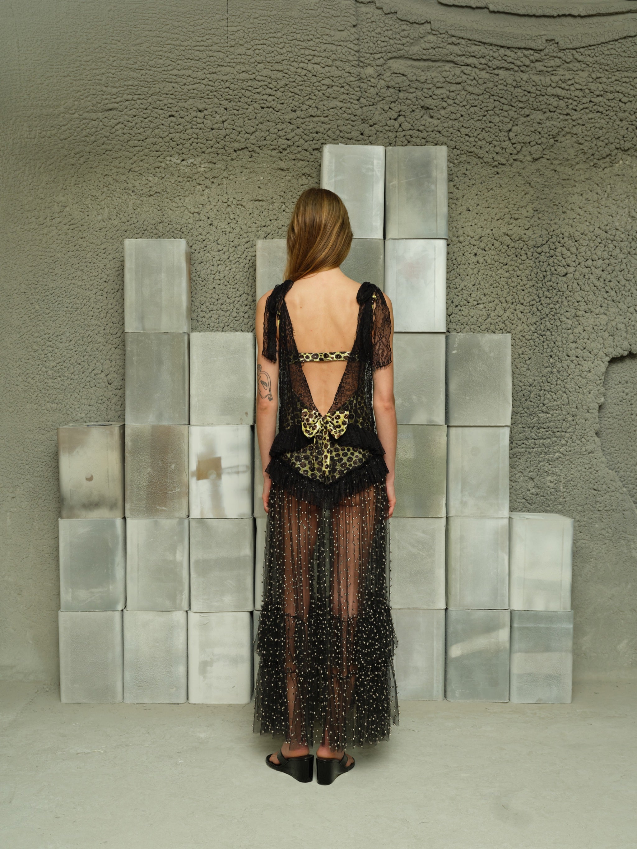 ROZANE - Velvet bow-detailed studded maxi dress
