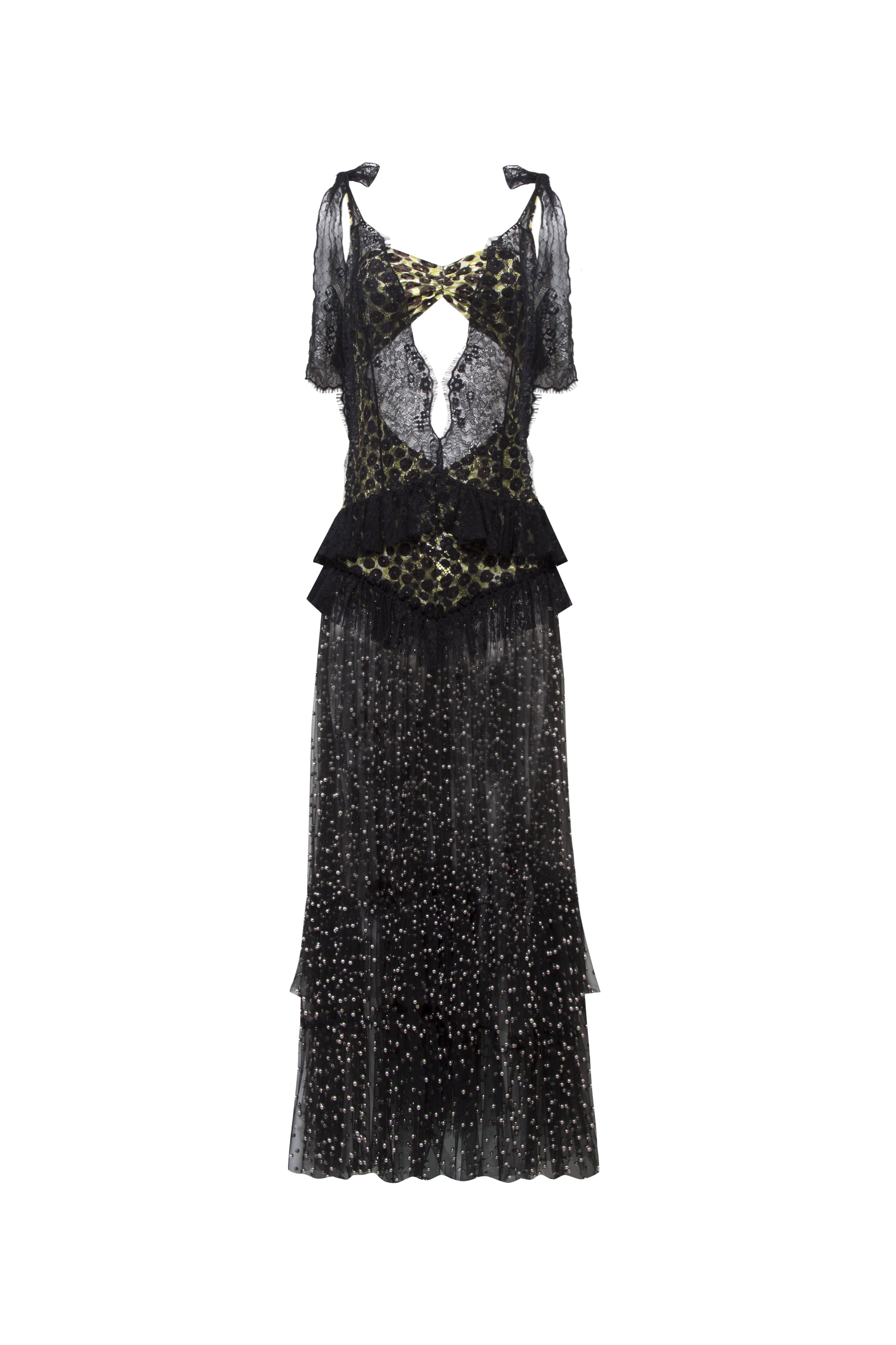 ROZANE - Velvet bow-detailed studded maxi dress