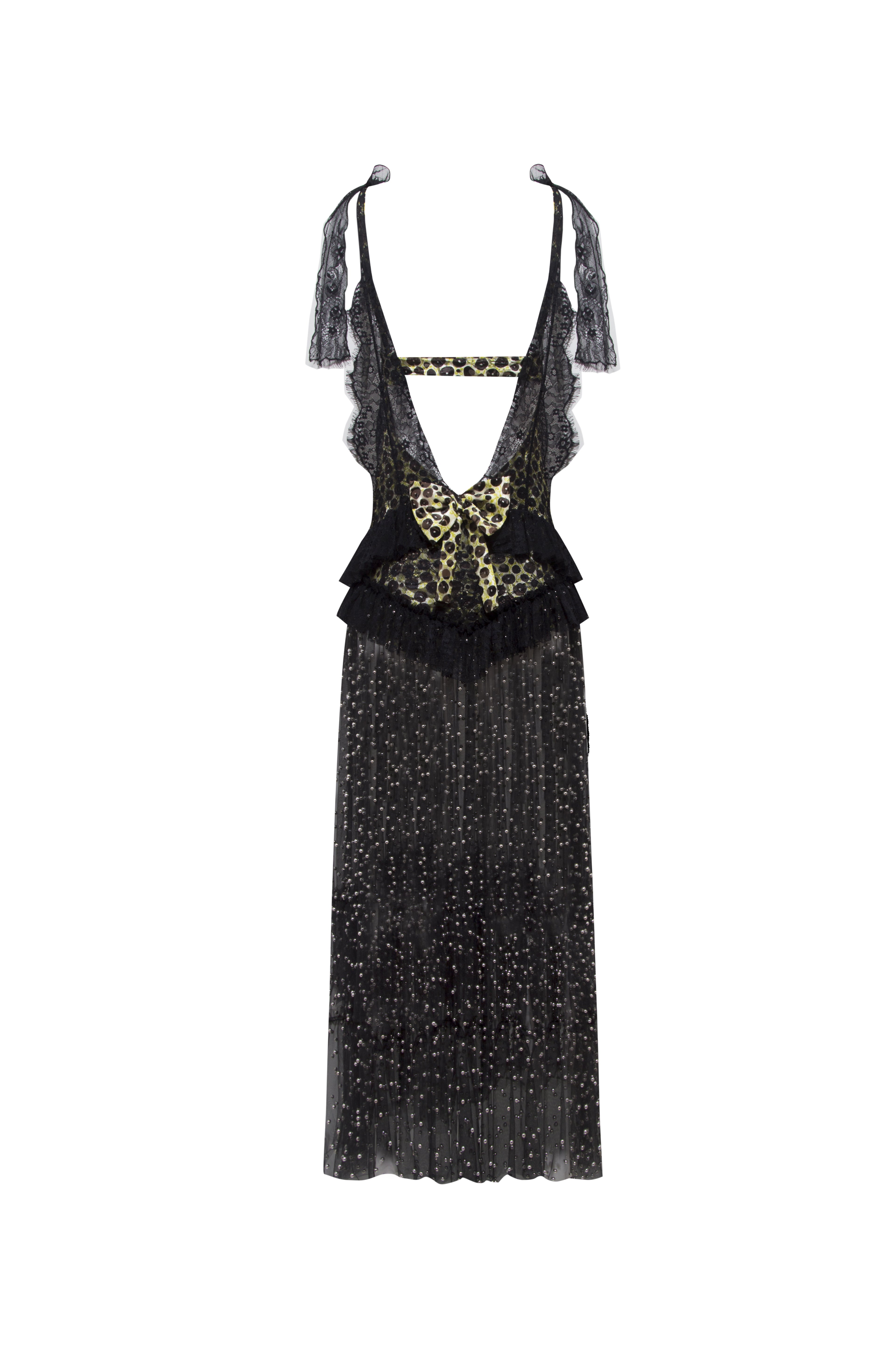 ROZANE - Velvet bow-detailed studded maxi dress