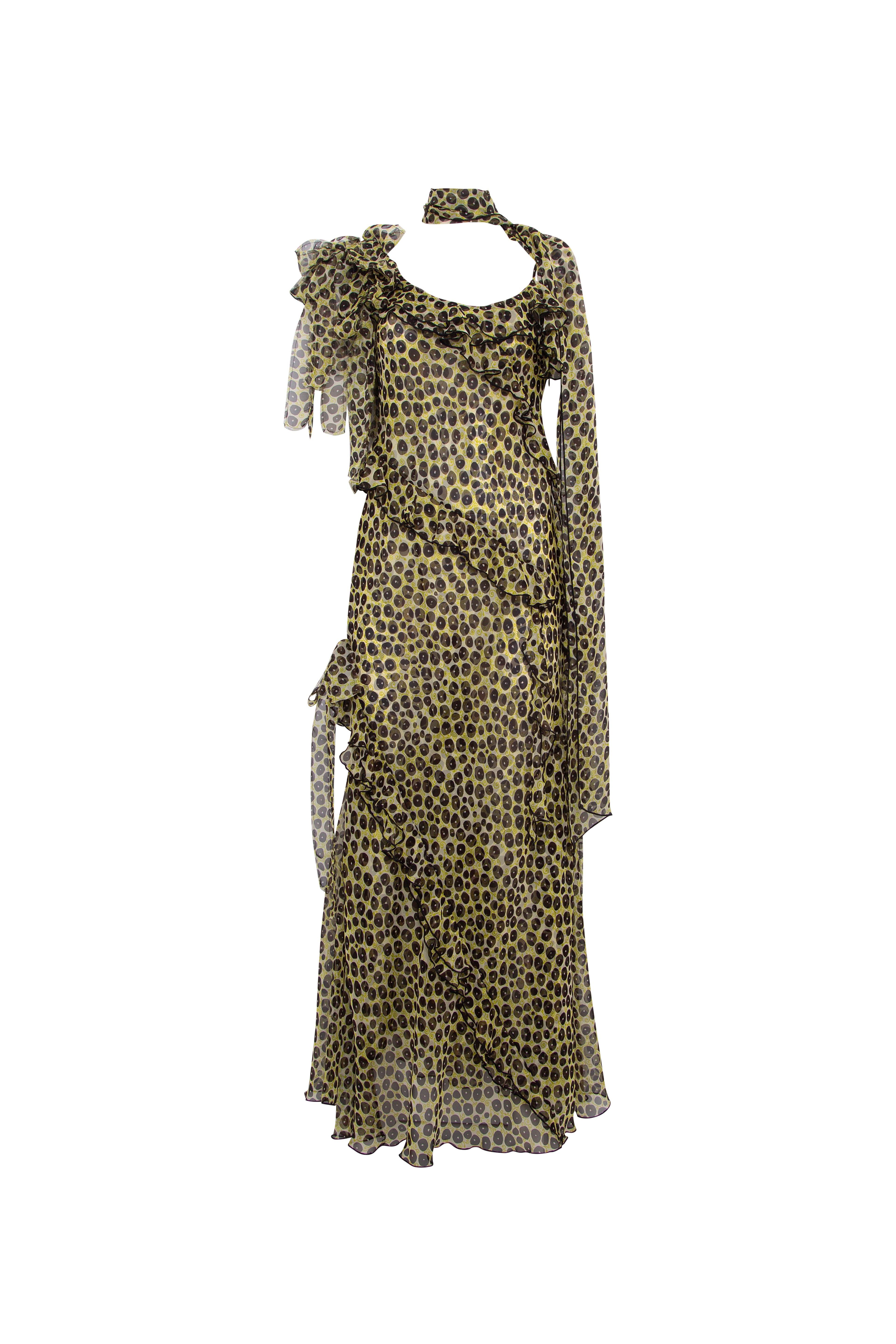 MONICA - Ruffled  chiffon maxi dress with scarf detail