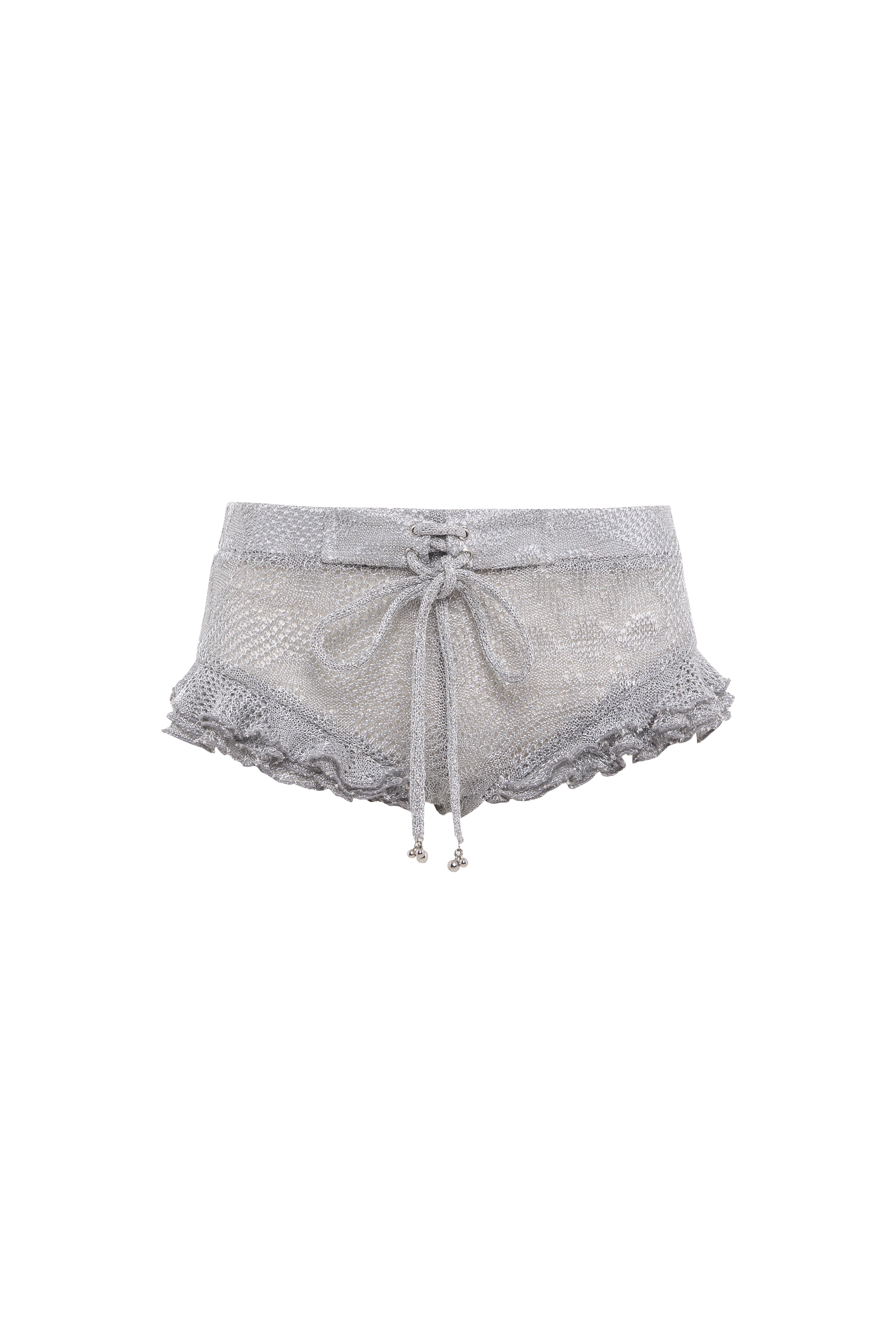PEONIE - Ruflled metallic knit mini shorts