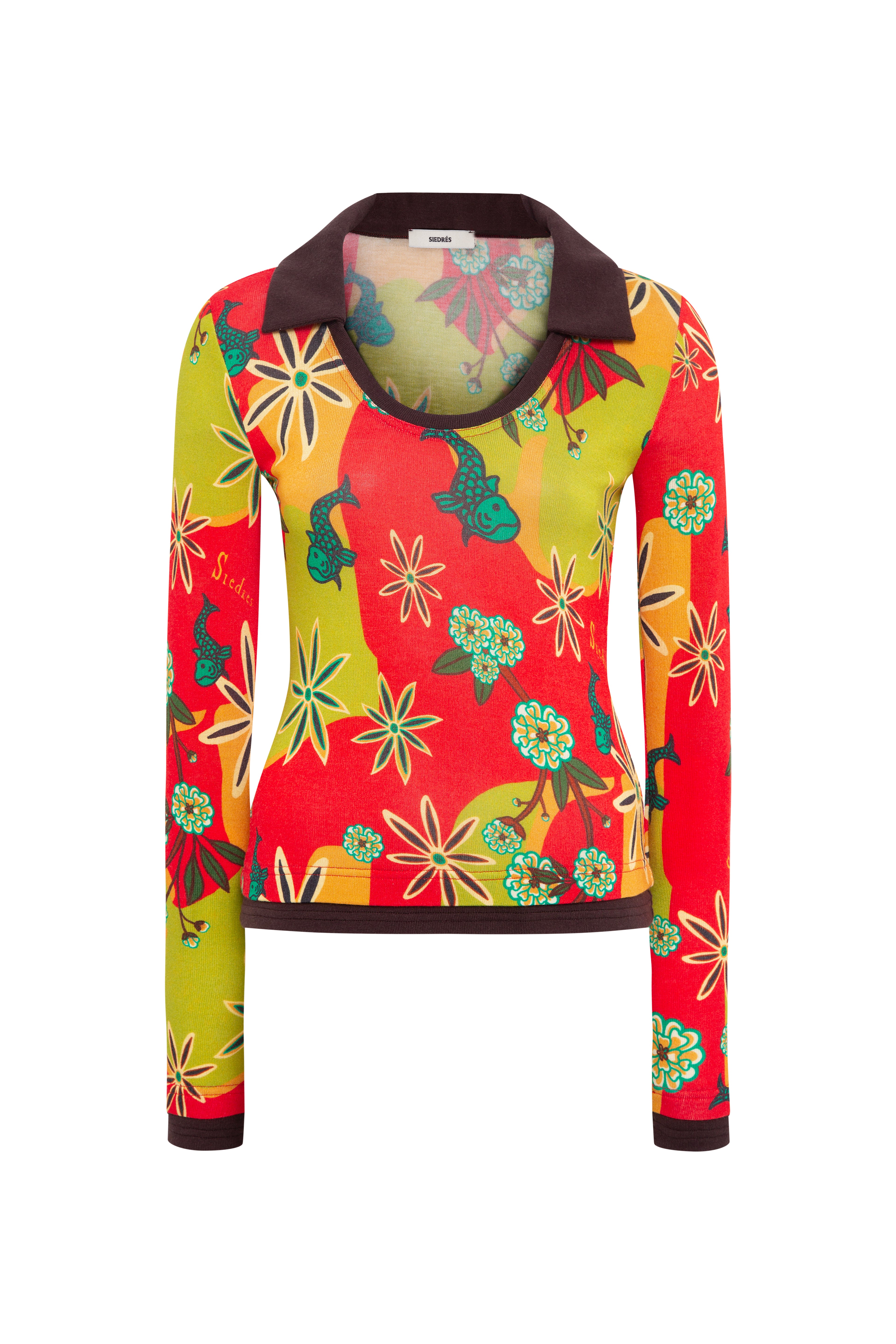 PALMA - Printed fitted top with contrast collar