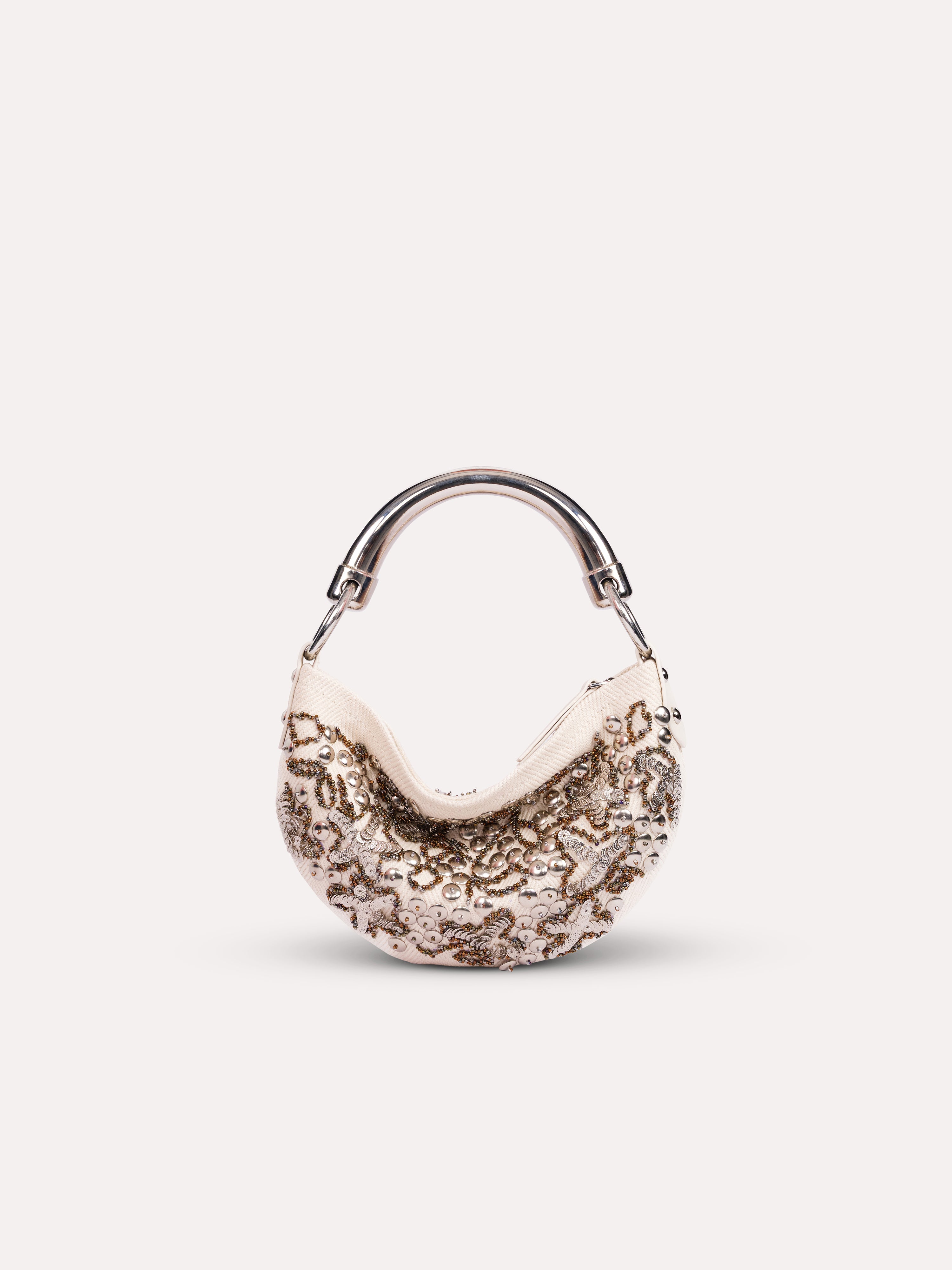 CHÉRIE SMALL - Canvas hobo bag with metal top handle