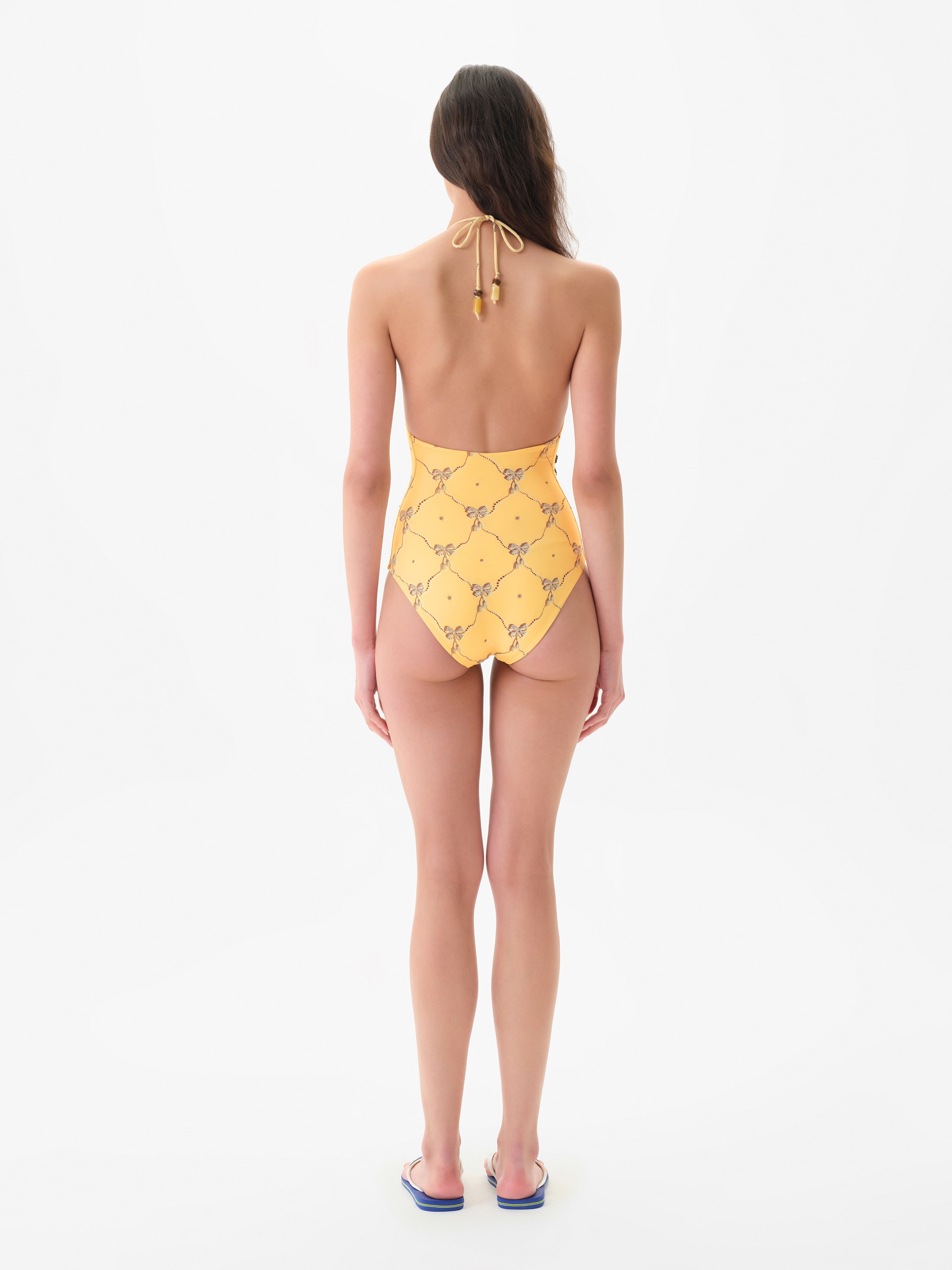 SOLENA - Embroidered floral halterneck swimsuit