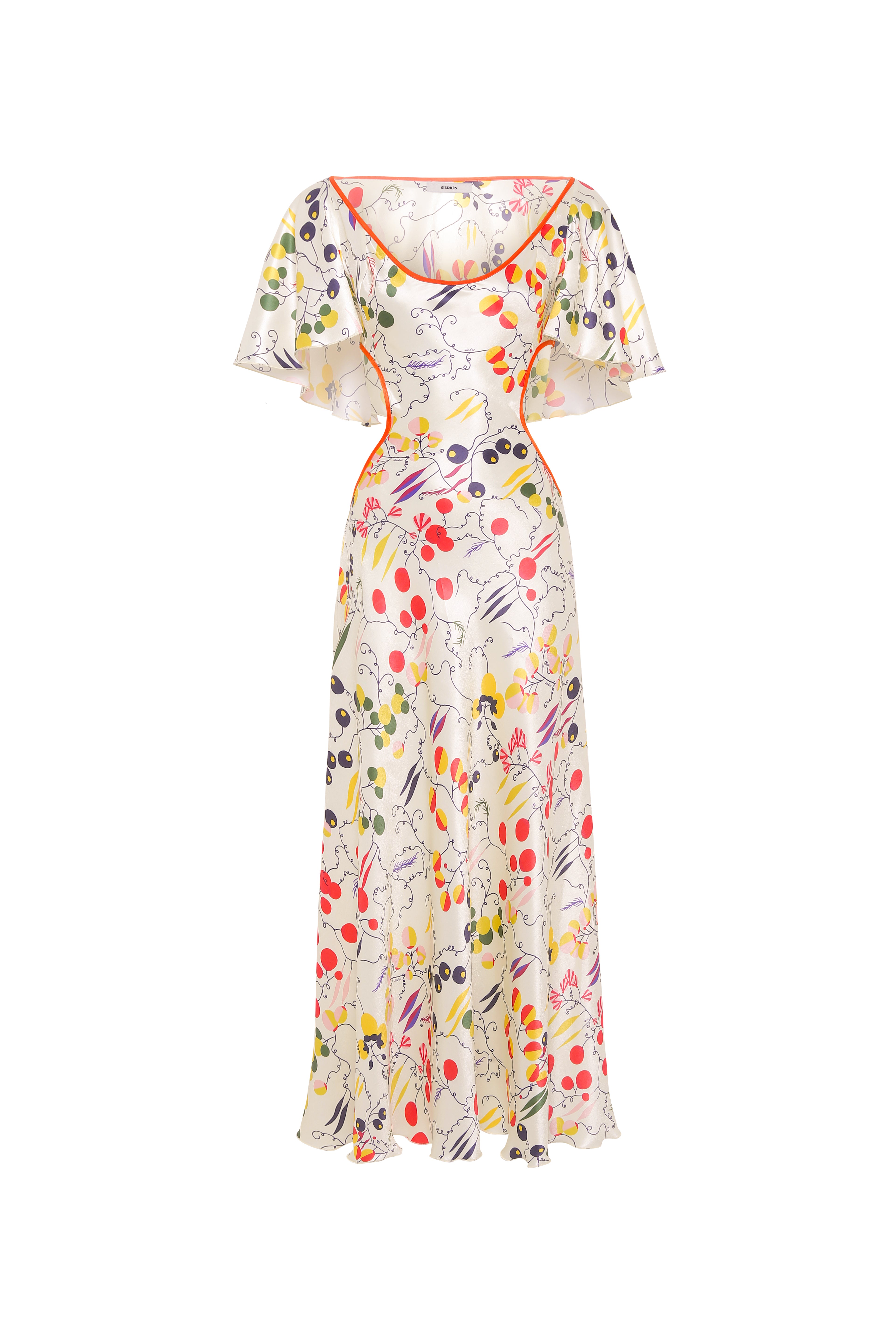 LIDIA - Printed midi satin dress with side cuts