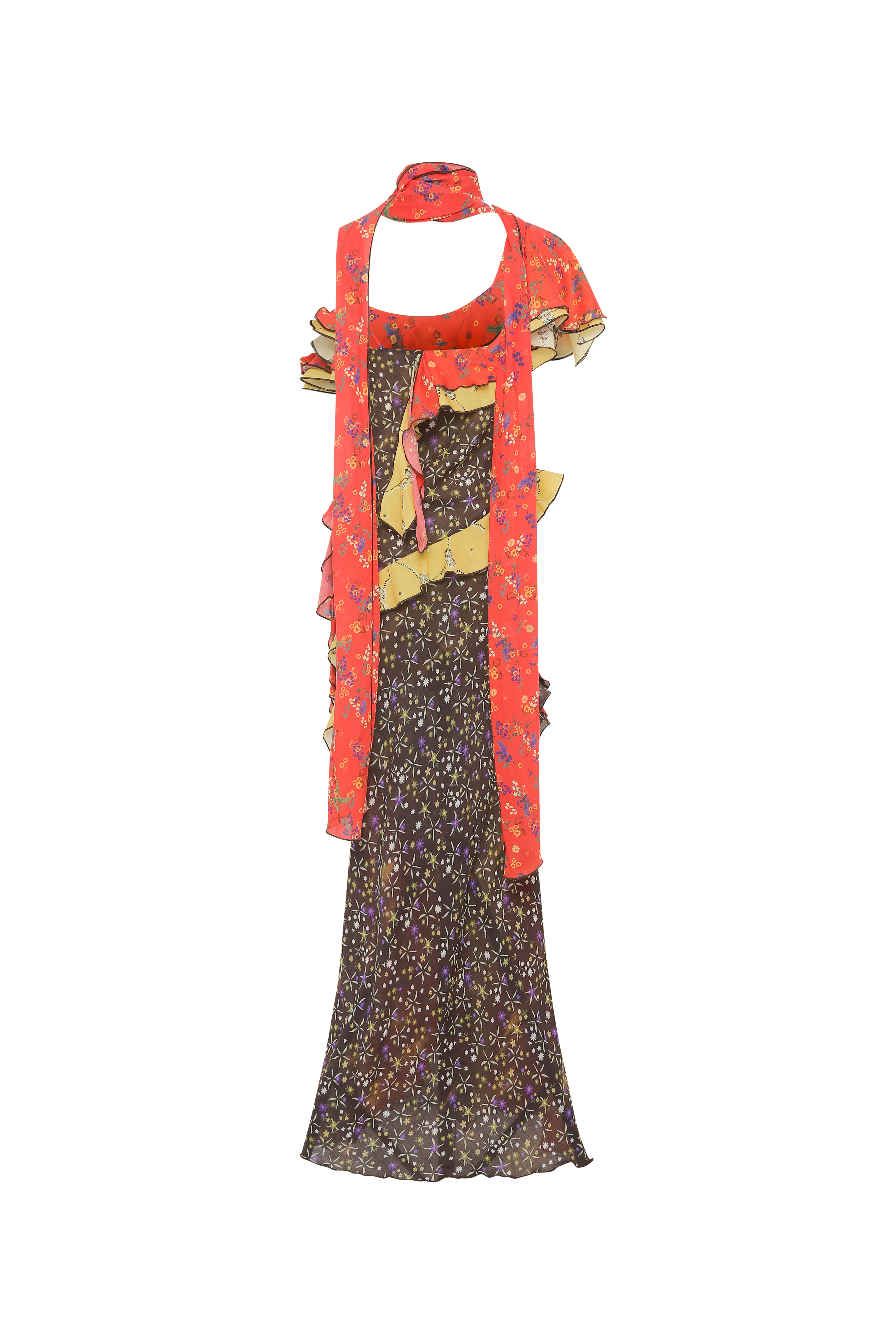 MONICA - Ruffled voile maxi dress with scarf detail