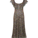 CAENES - Printed chiffon dress with ruffled neckline