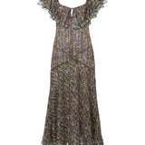 CAENES - Printed chiffon dress with ruffled neckline