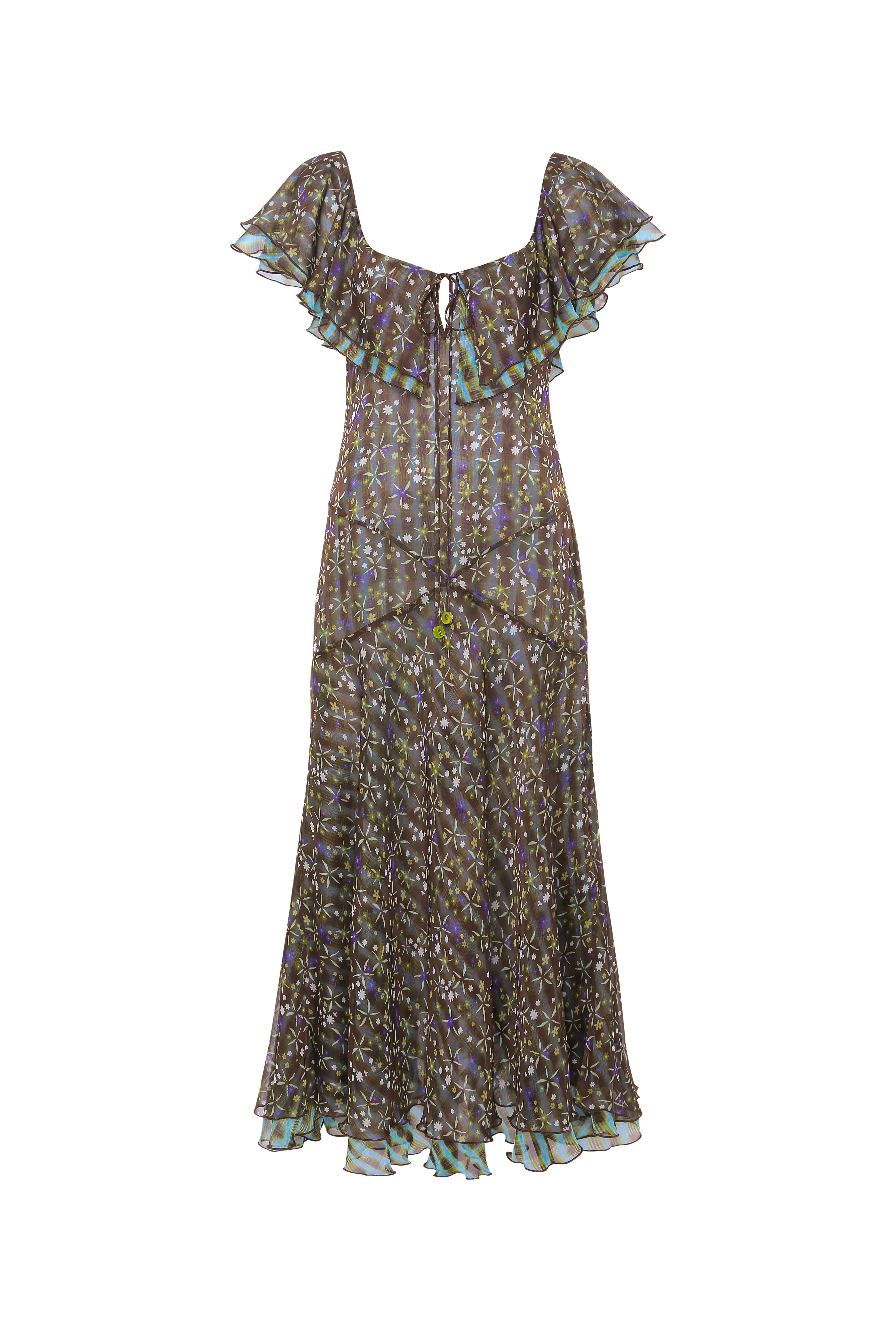 CAENES - Printed chiffon dress with ruffled neckline