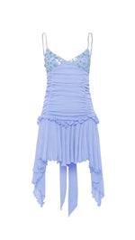JAZ - Ruched v-neck mini dress with sequin-embroidery