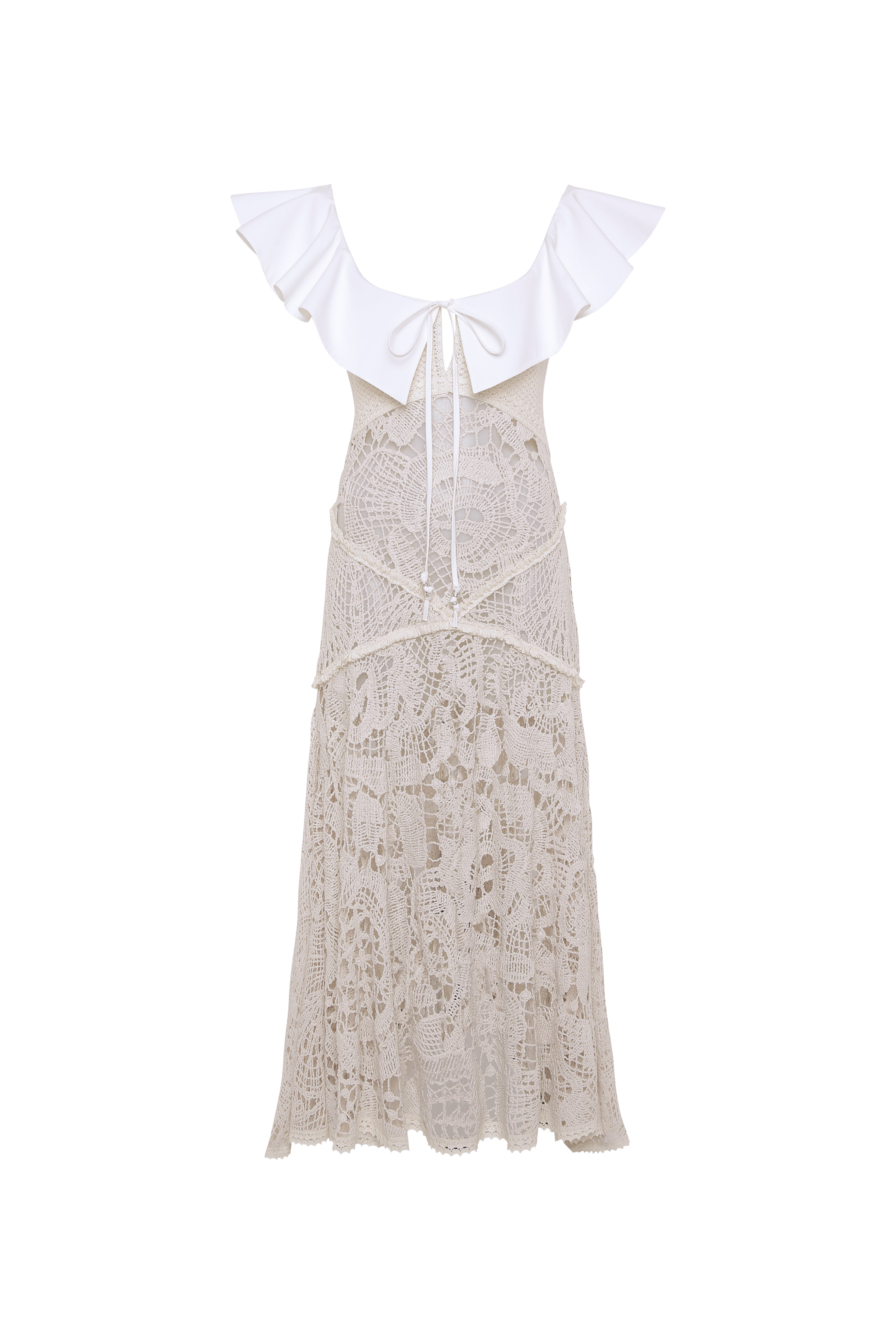 CAENES - Crochet dress with contrast poplin collar