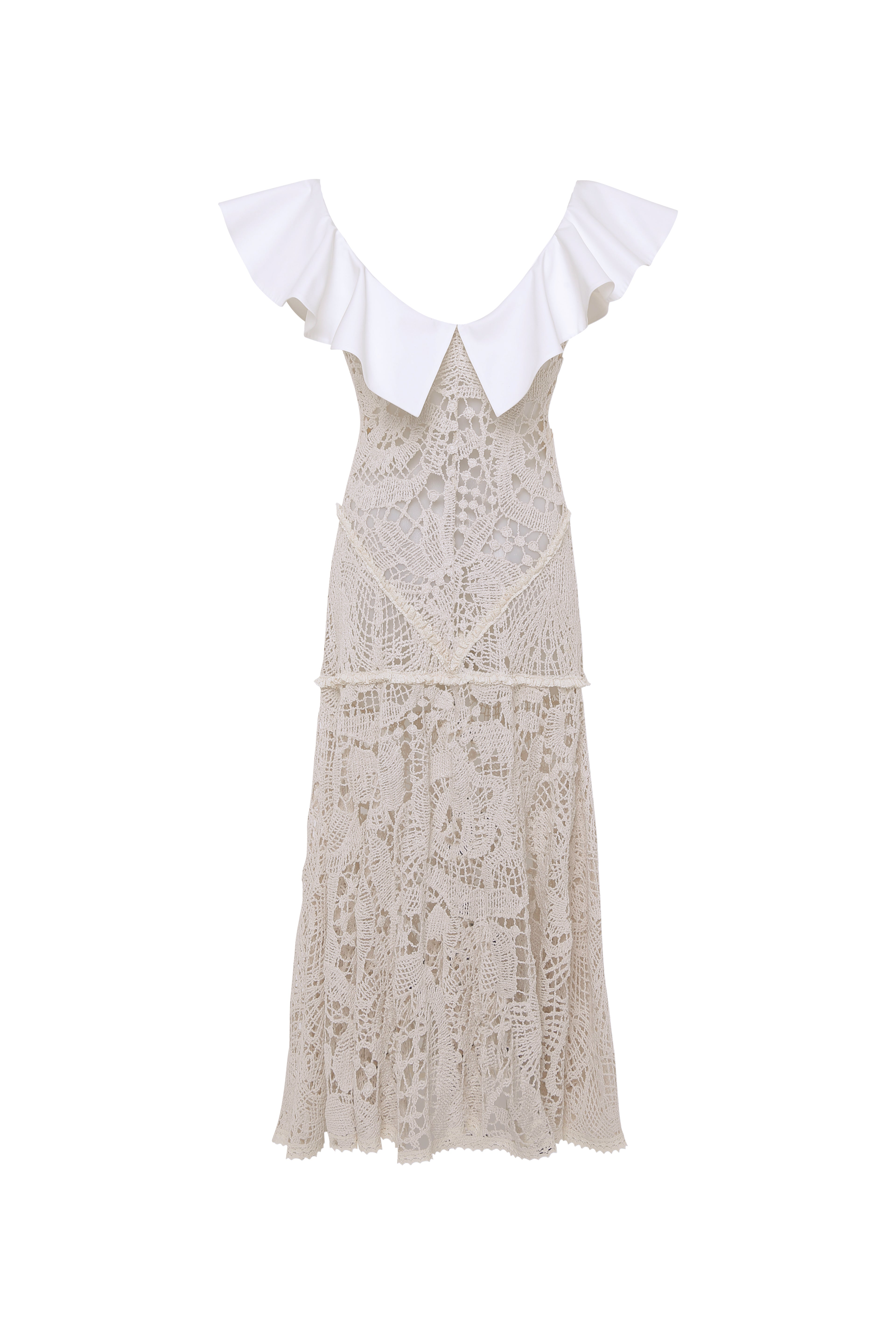 CAENES - Crochet dress with contrast poplin collar