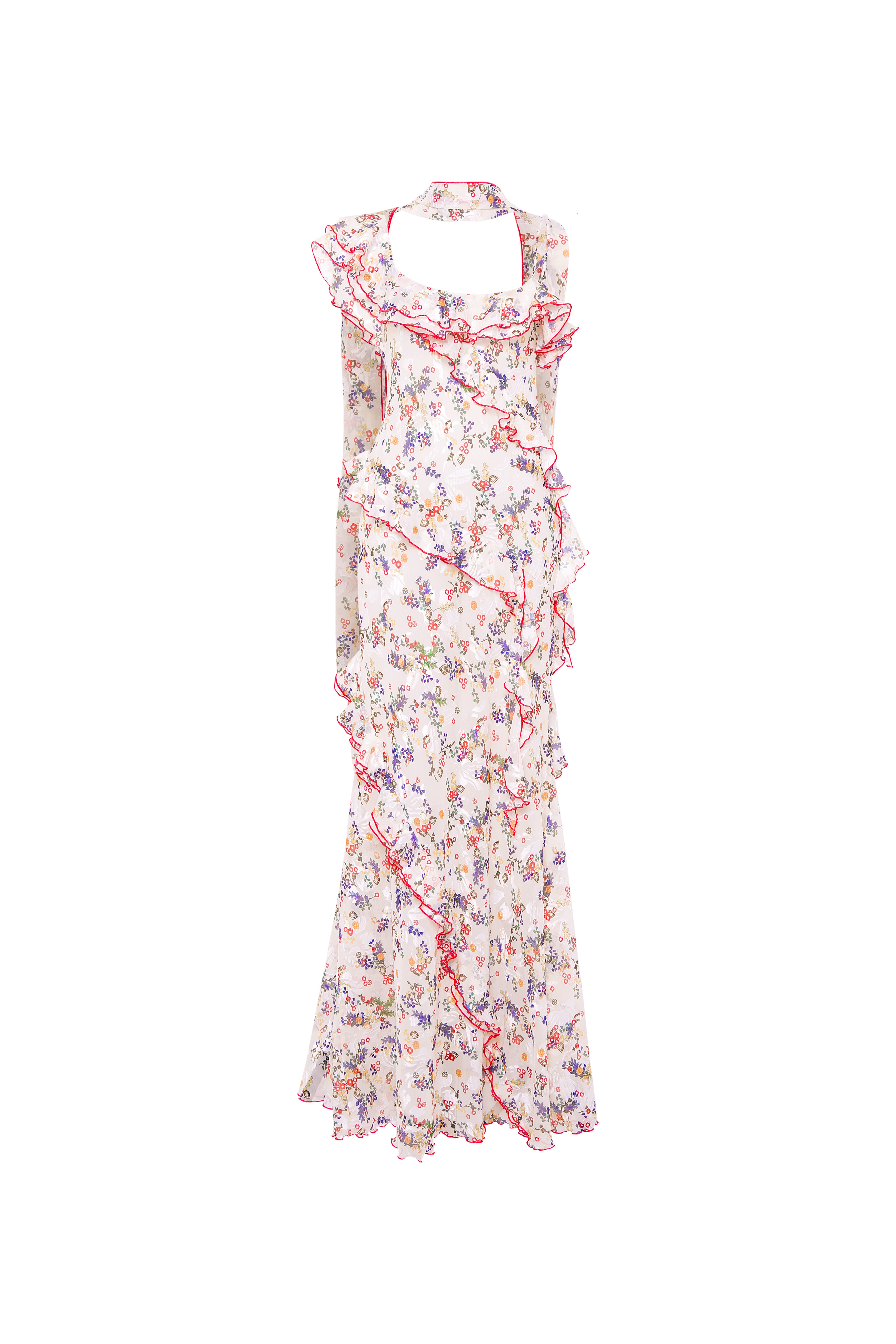 MONICA - Ruffled devoré chiffon maxi dress with scarf detail