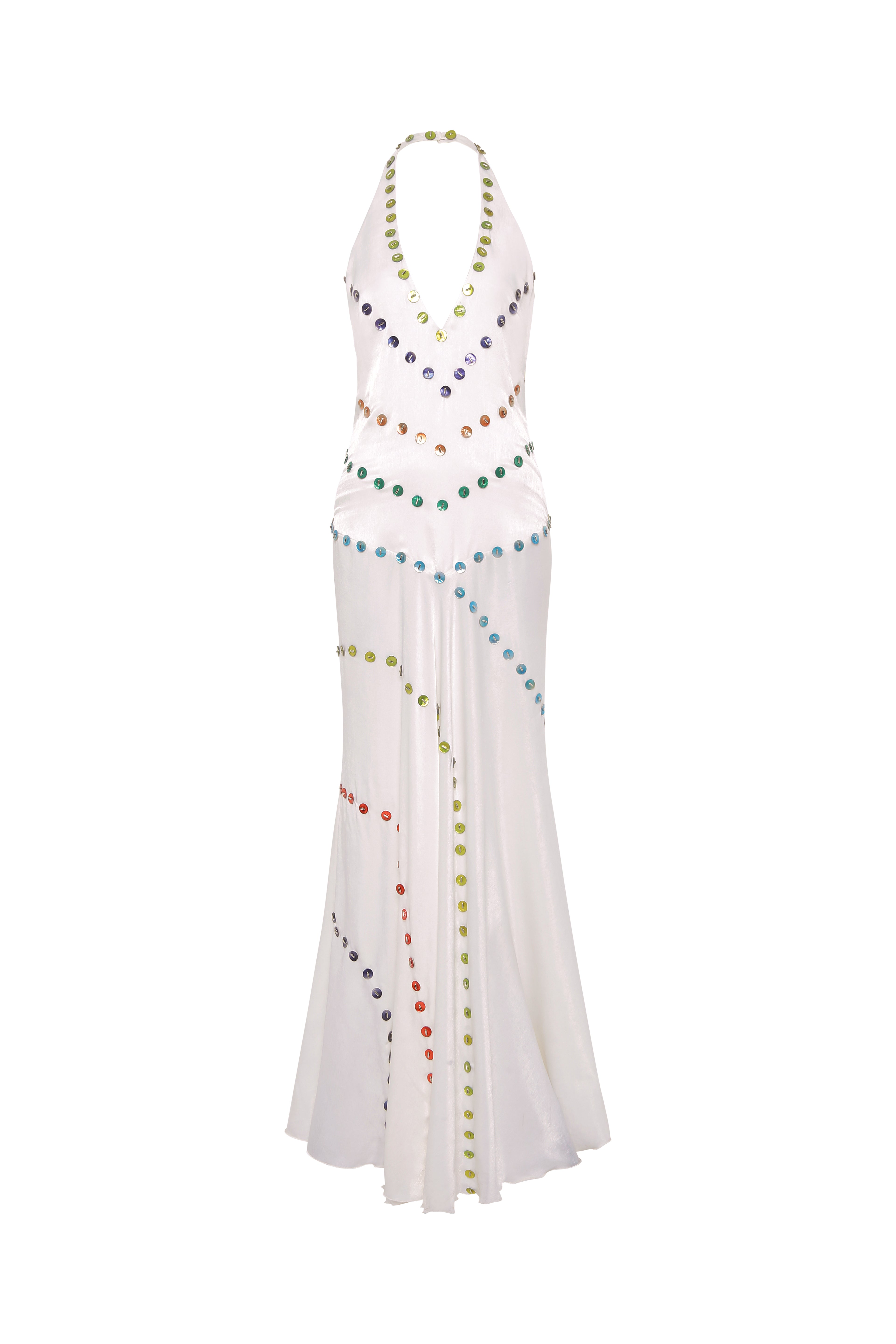 VICKA - Satin maxi dress with multicolored bead embroidery