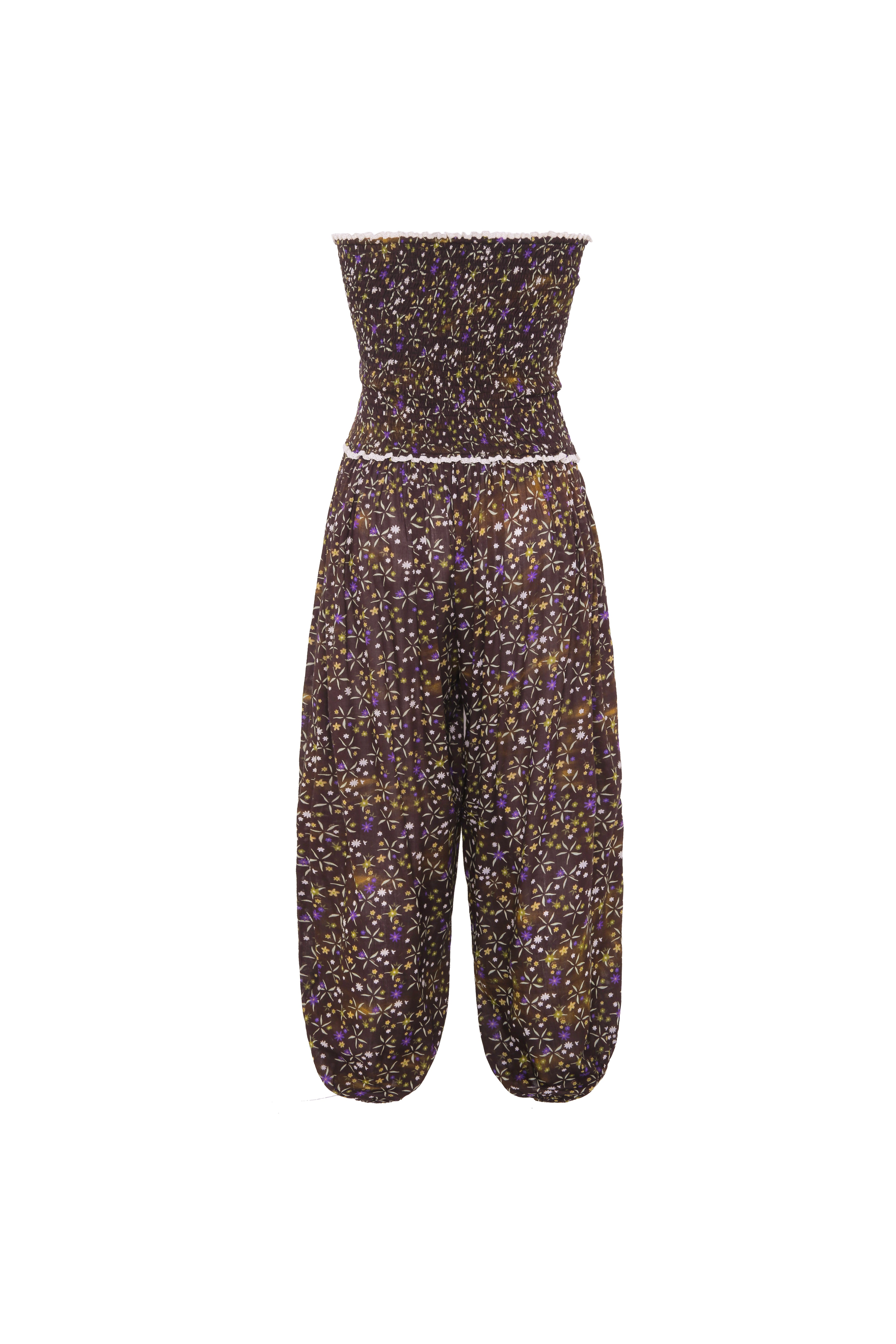 ANAIS - Floral printed strapless balloon-leg jumpsuit