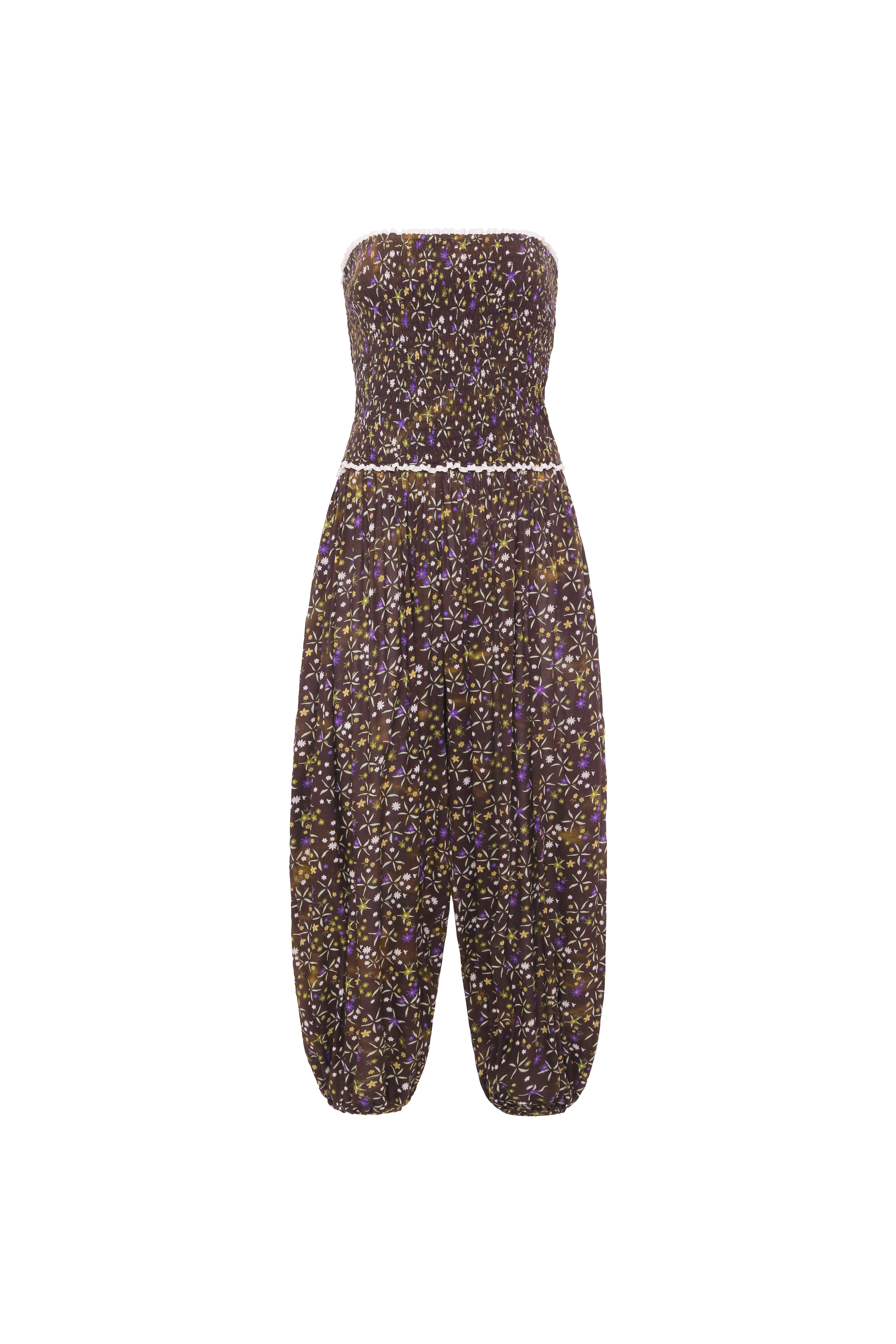 ANAIS - Floral printed strapless balloon-leg jumpsuit