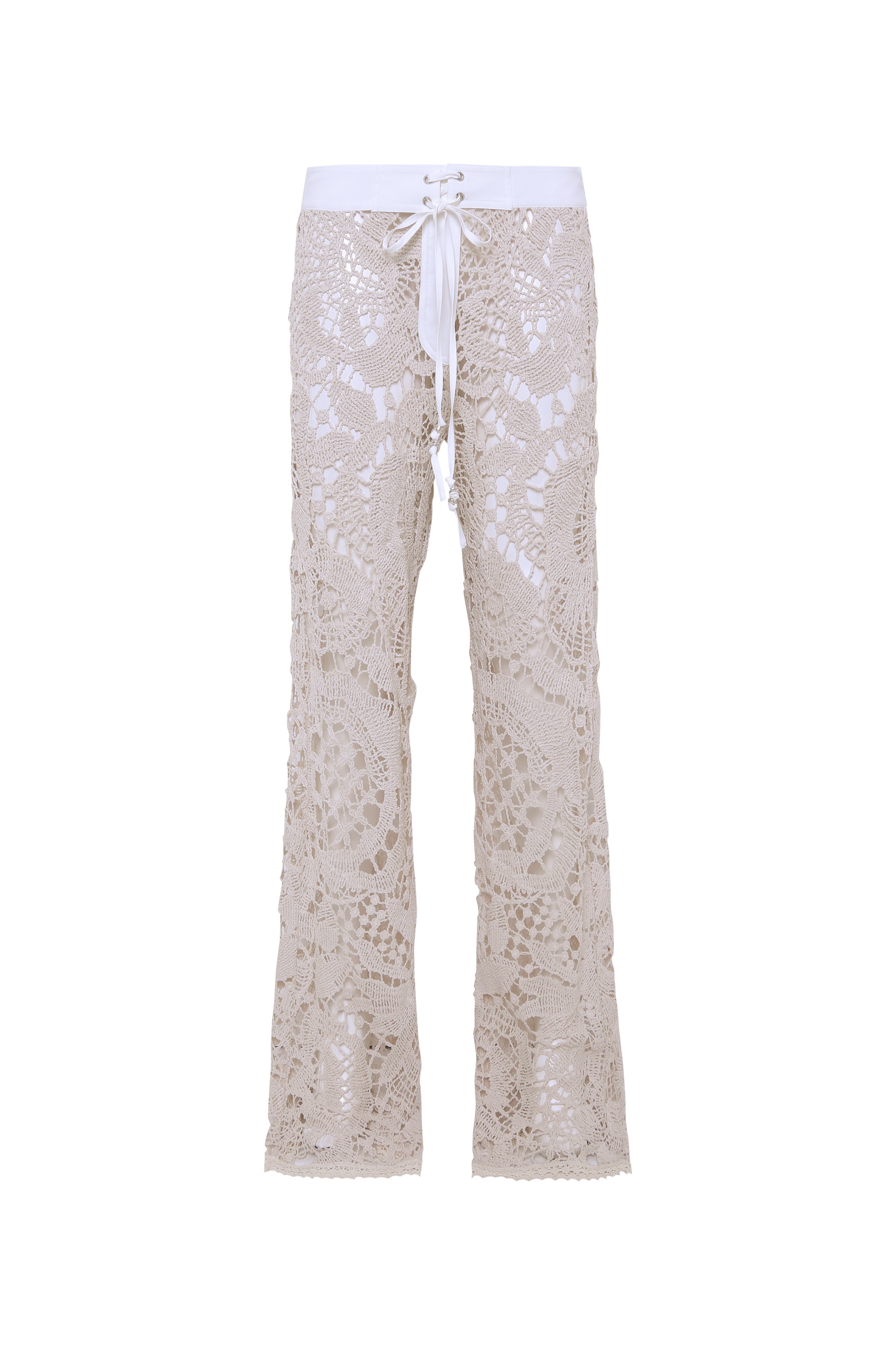 LEANE - Straight-leg crochet lace-up pants