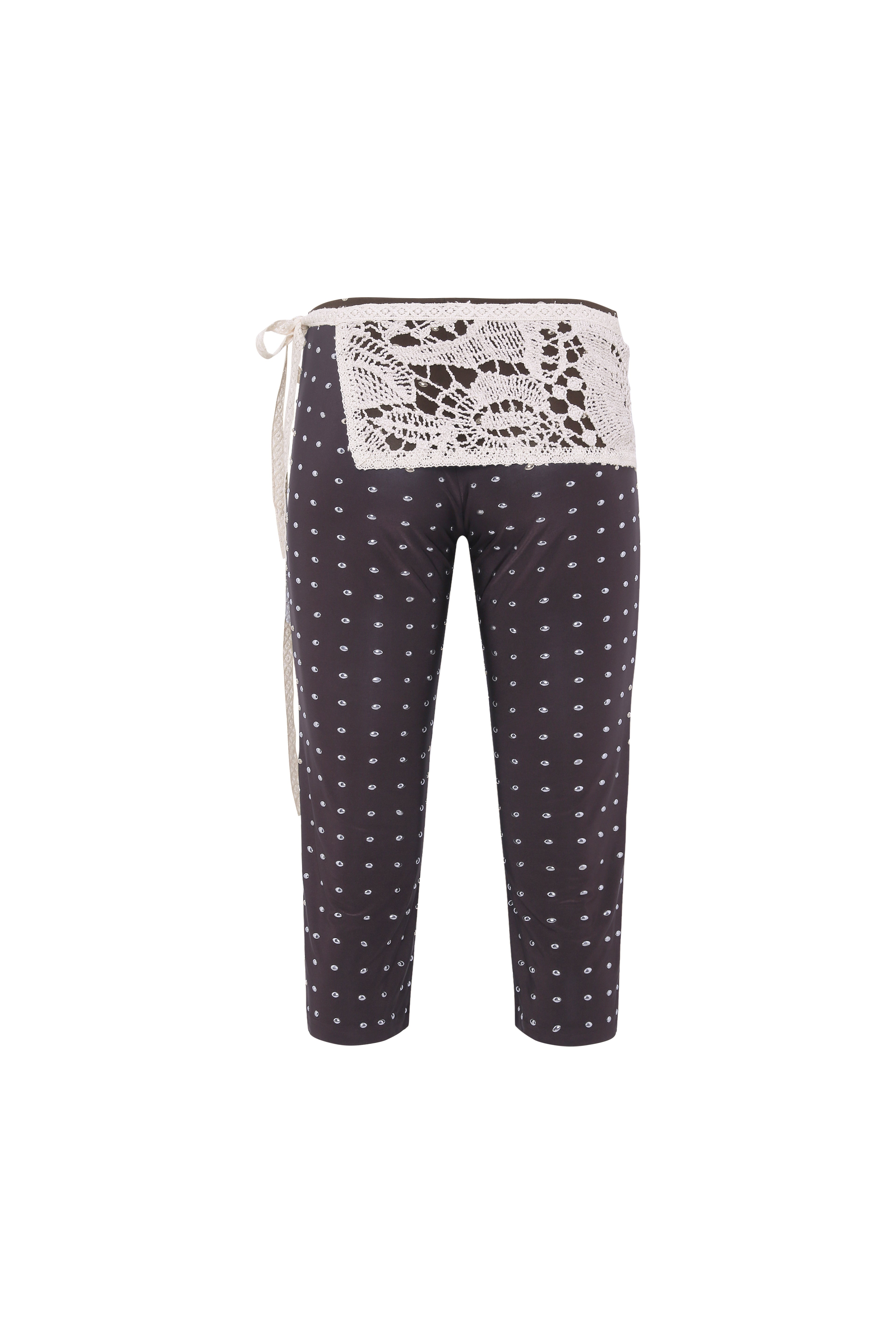 GIANNA - Studded jersey capri pants with crochet overlay by