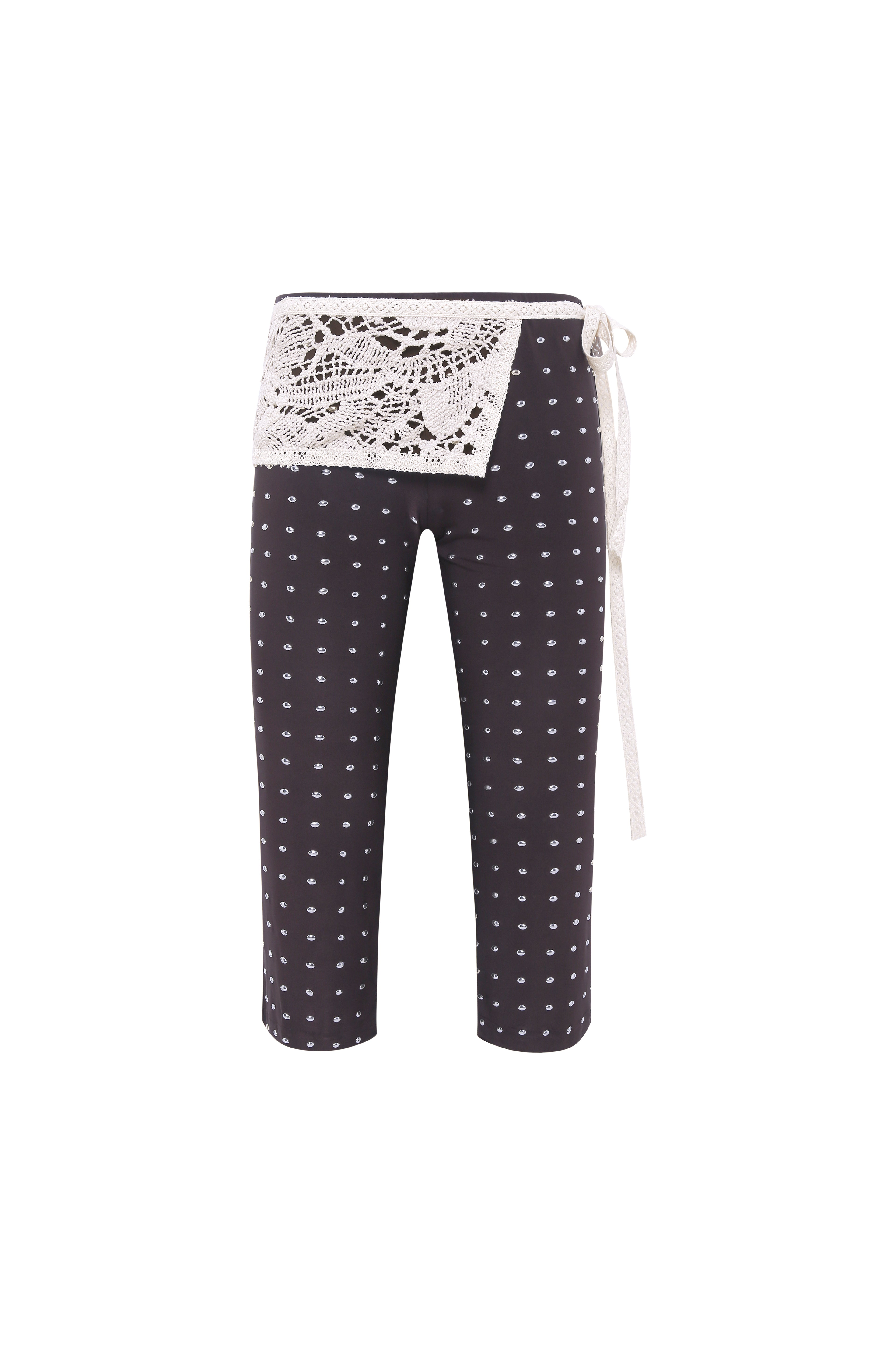 GIANNA - Studded jersey capri pants with crochet overlay