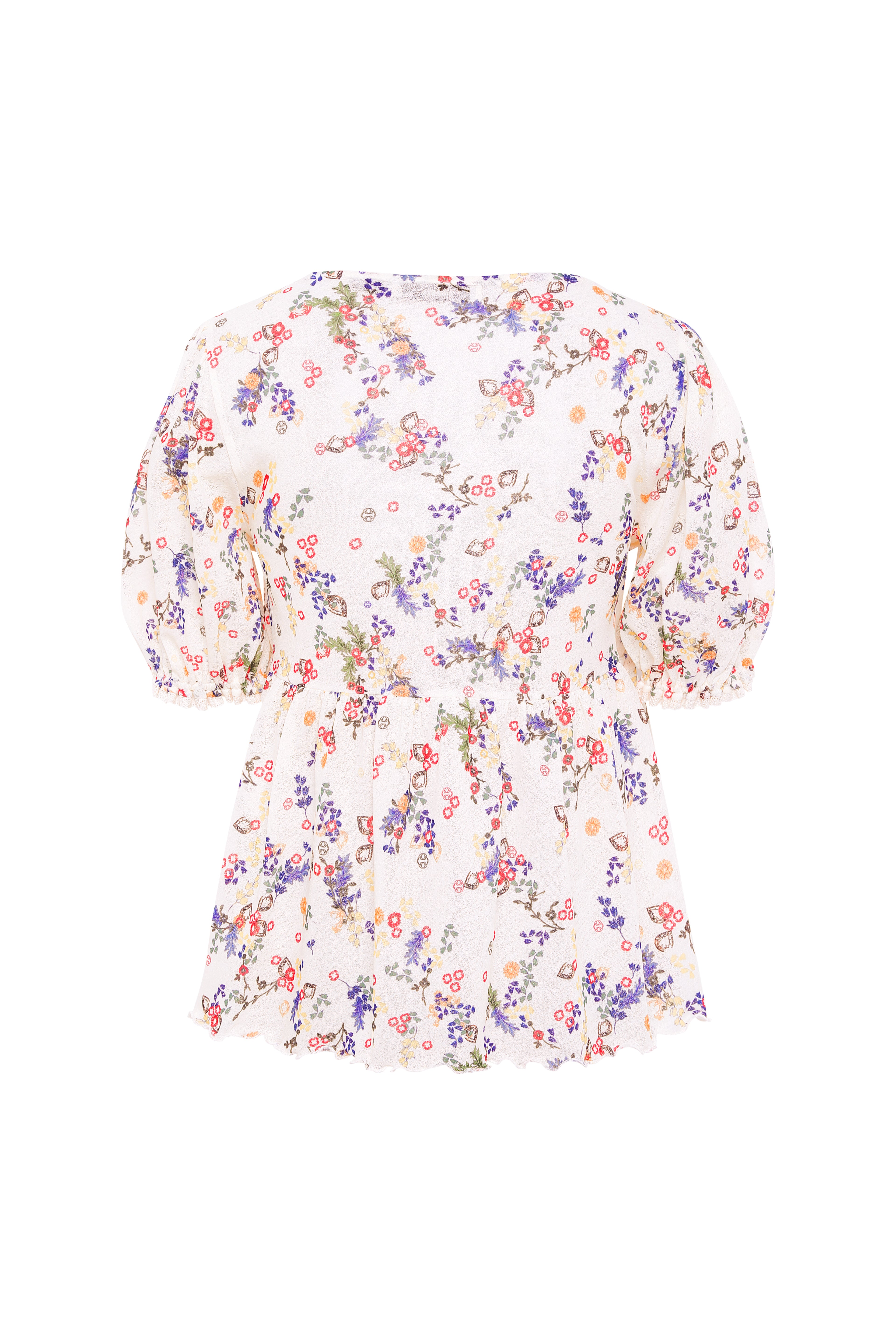 EMMA - Floral print v-neck mesh top with cntrast bust tie detail