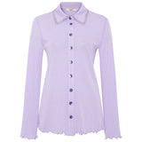 TINA - Embellished long-sleeved semi sheer mesh shirt
