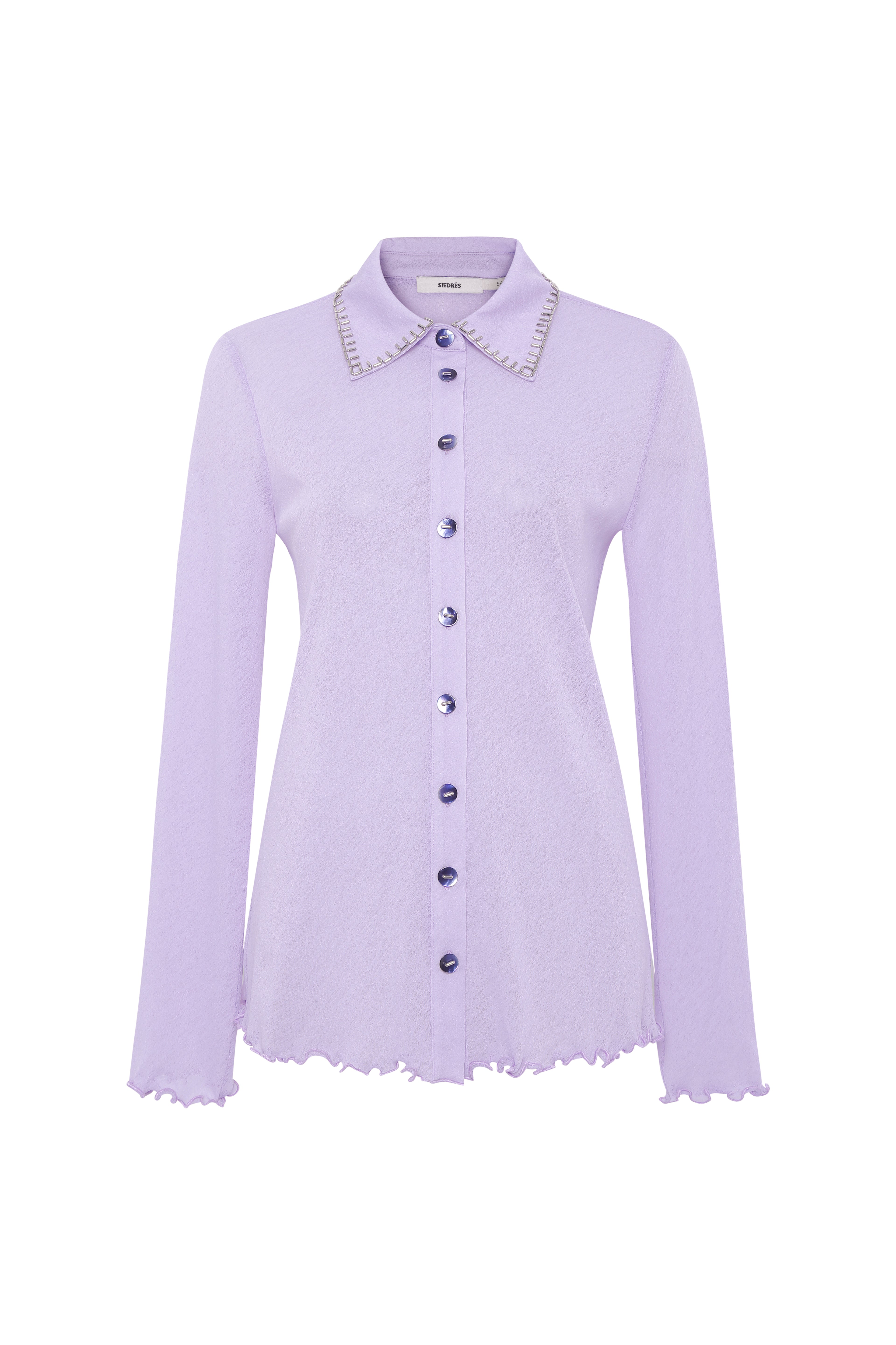 TINA - Embellished long-sleeved semi sheer mesh shirt