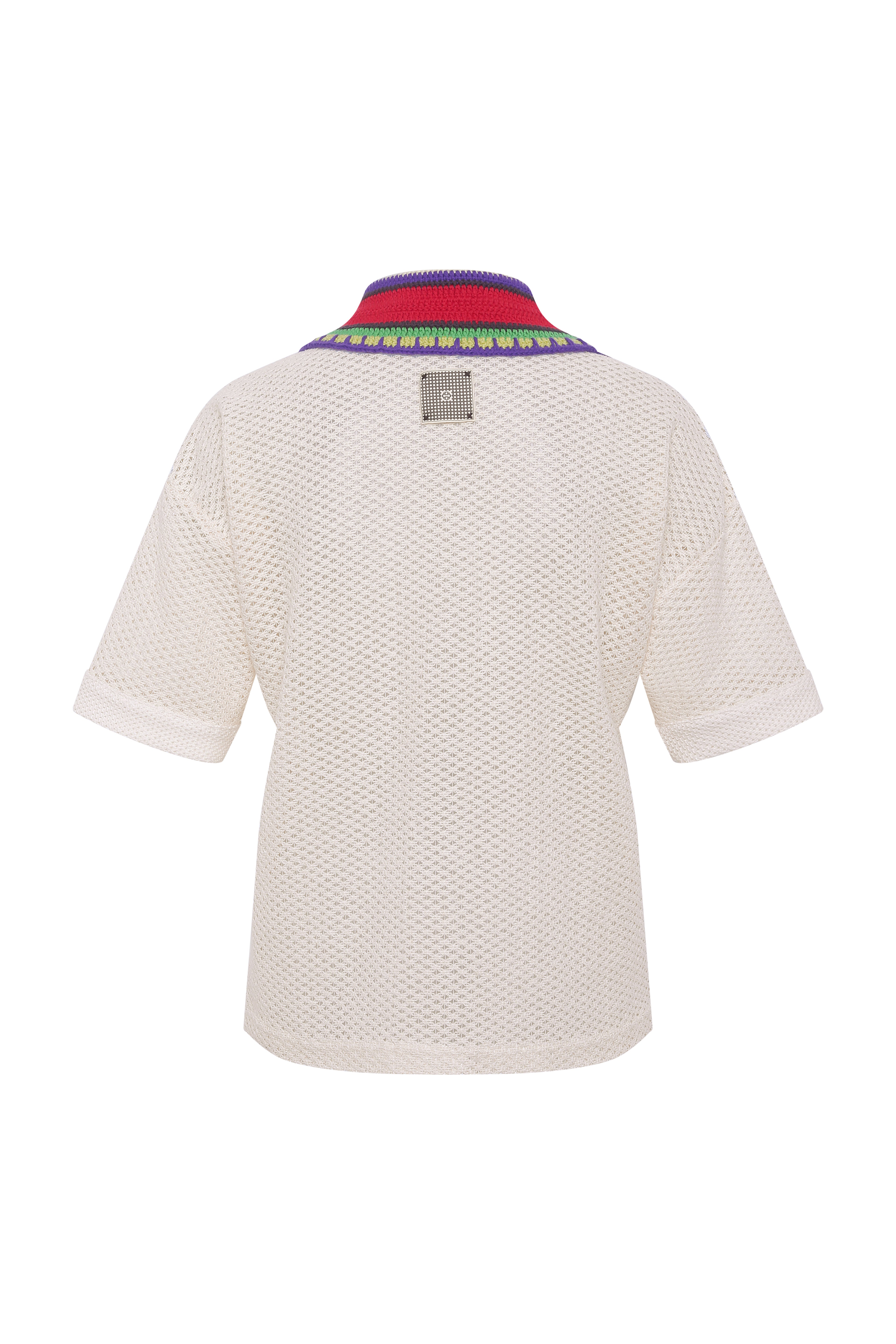 LEO - Boxy fit short-sleeve polo in textured knit and contrast crochet collar