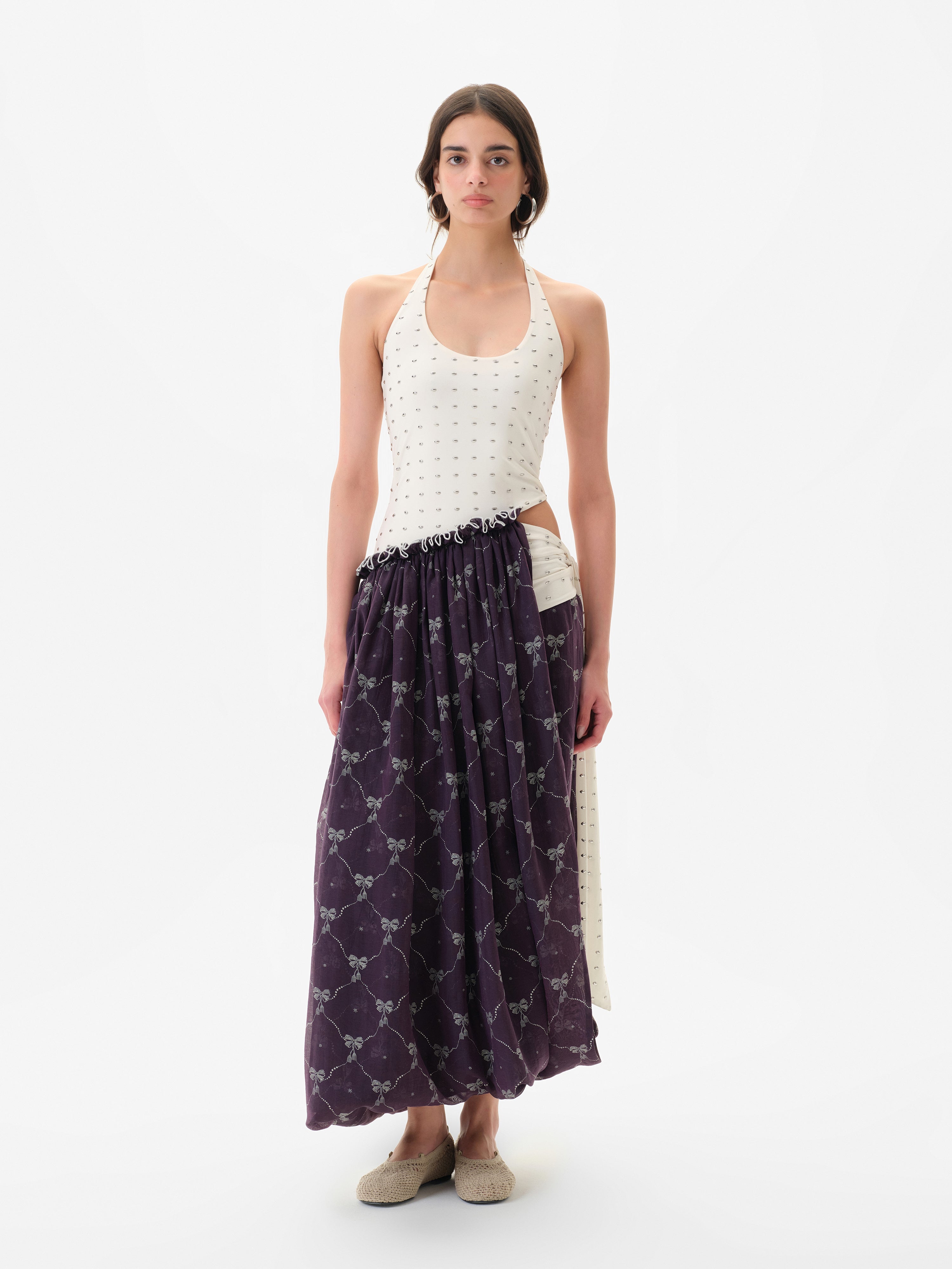 YOUSTINA - Balloon-skirt halterneck cut-out dress