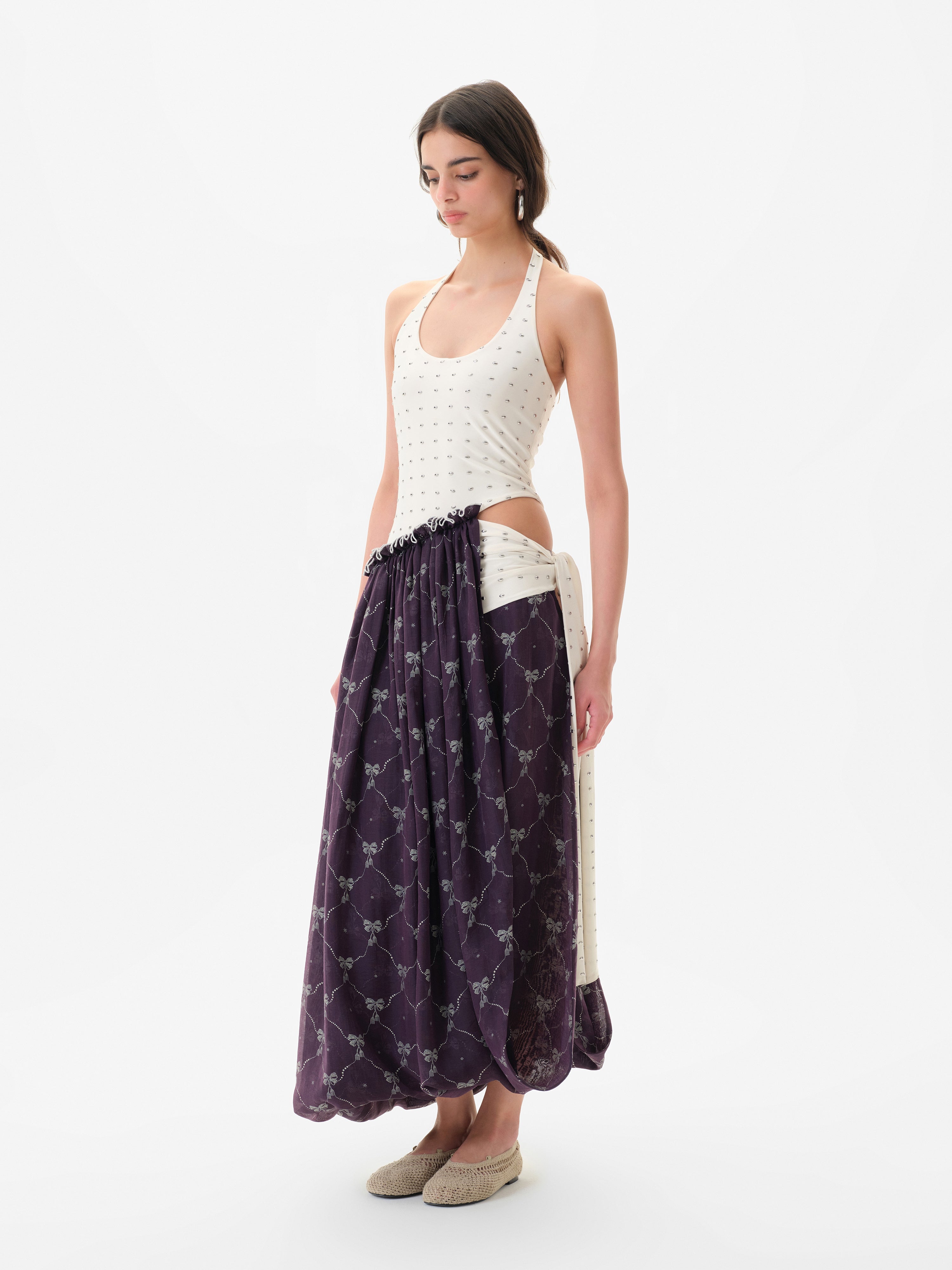 YOUSTINA - Balloon-skirt halterneck cut-out dress