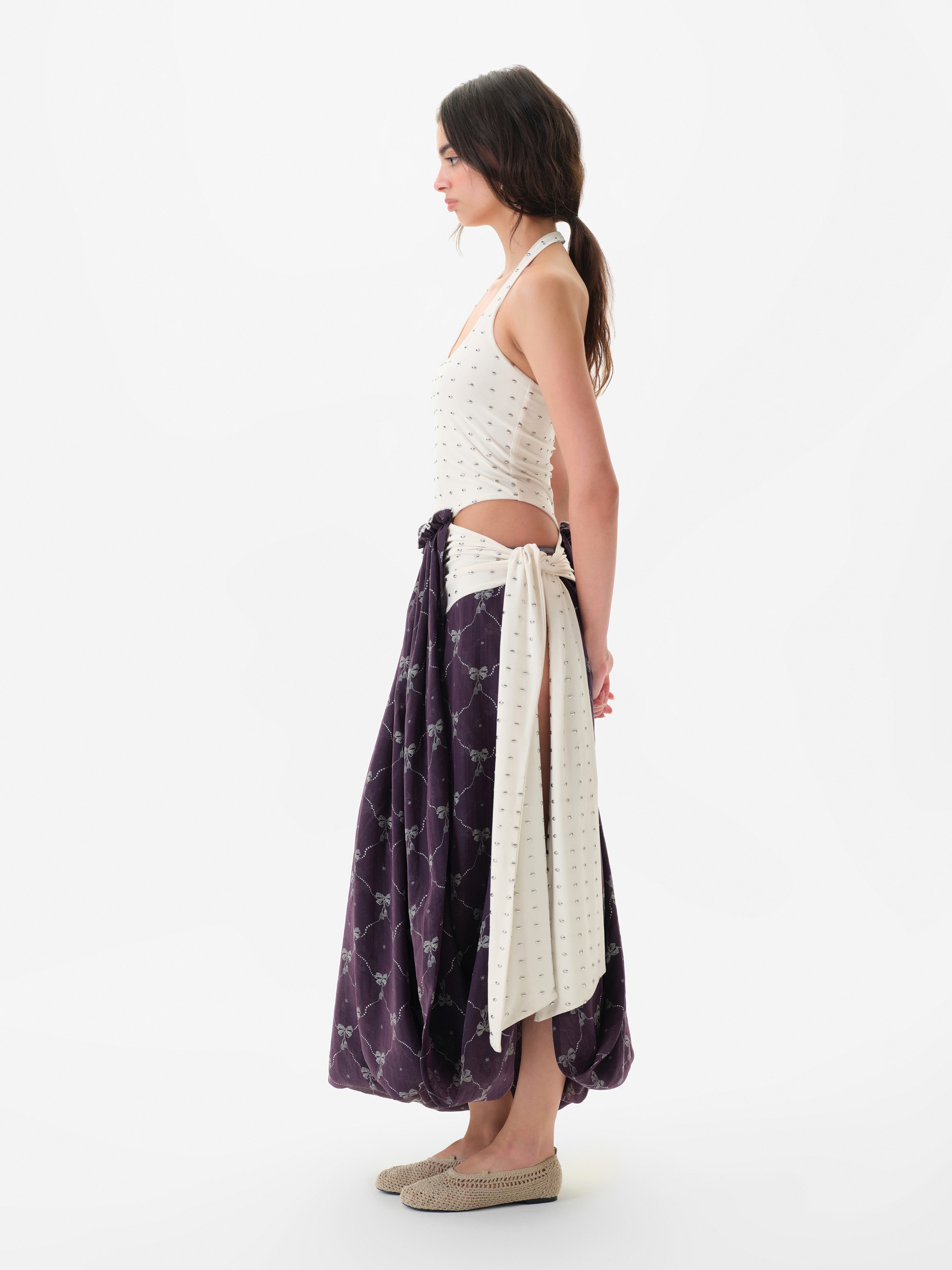 YOUSTINA - Balloon-skirt halterneck cut-out dress