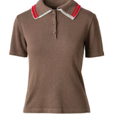 YUAN - Lace-trimmed knit polo top