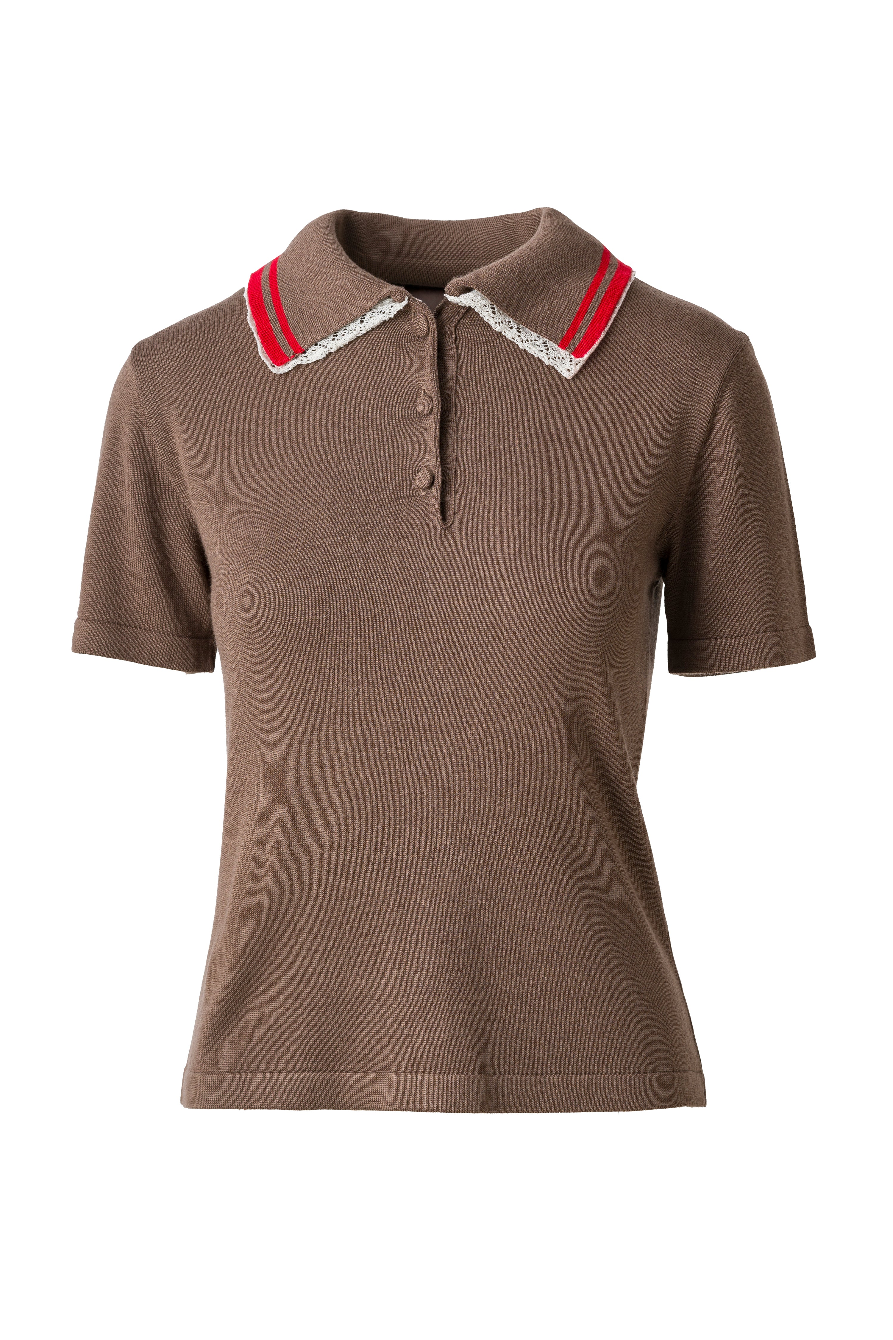 YUAN - Lace-trimmed knit polo top