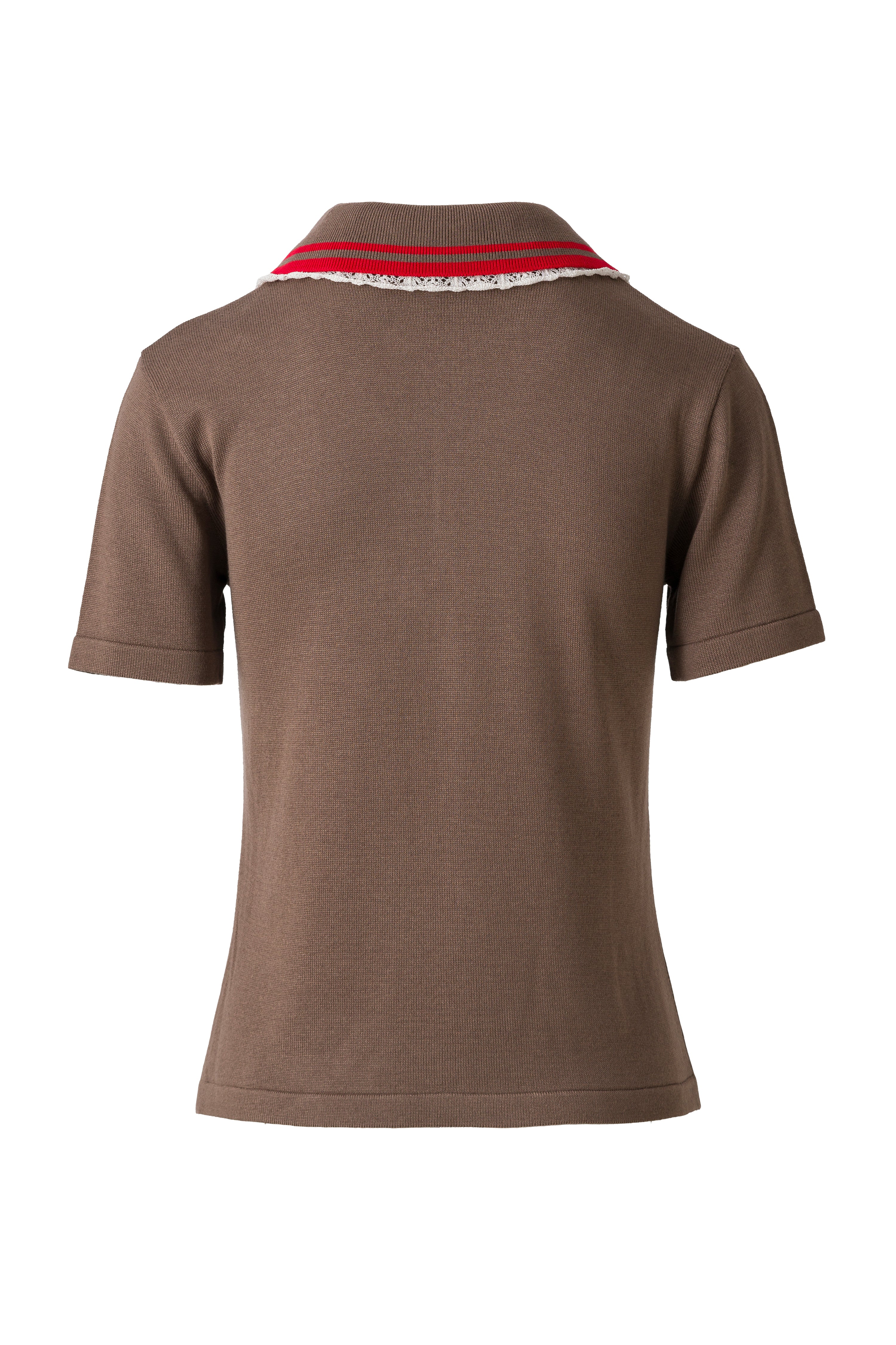 YUAN - Lace-trimmed knit polo top