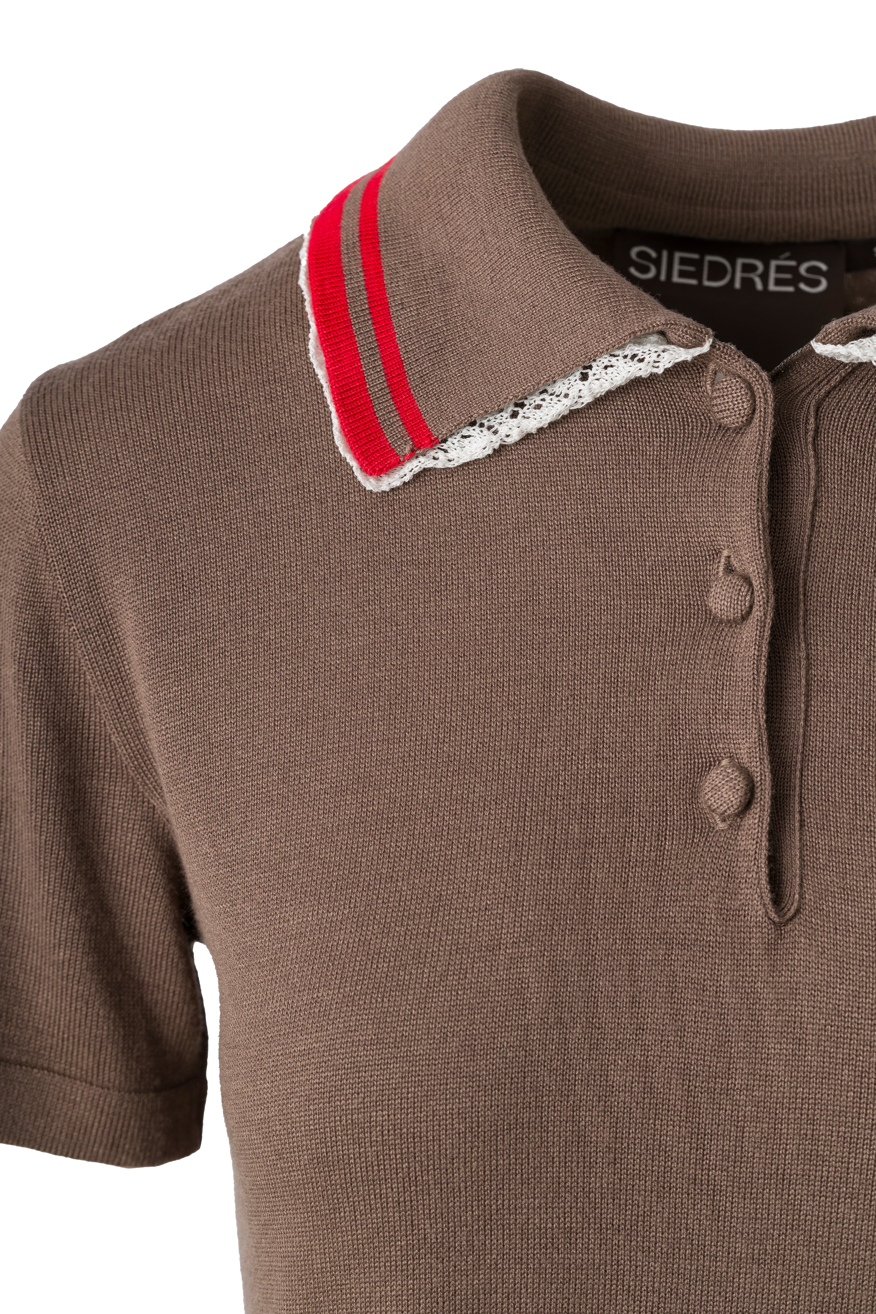 YUAN - Lace-trimmed knit polo top