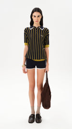 YUAN - Striped knit polo top