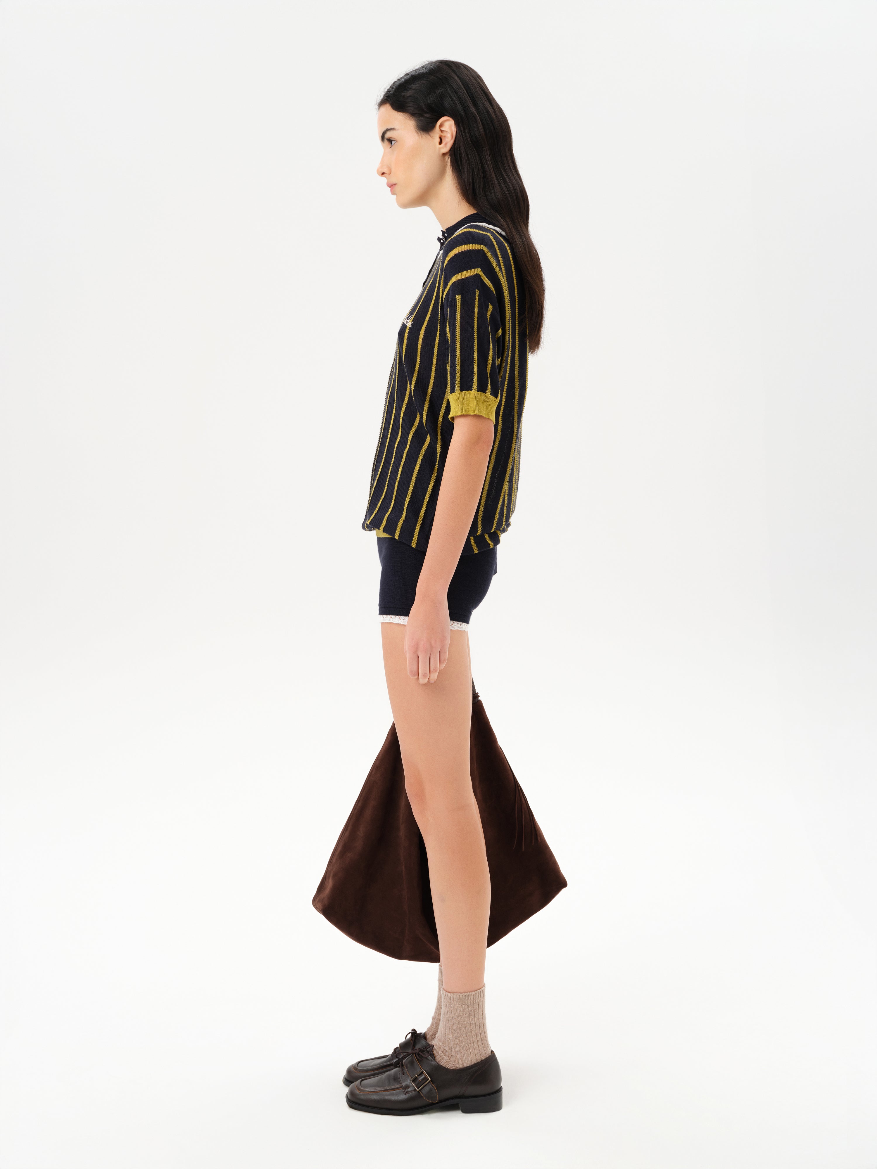 YUAN - Striped knit polo top