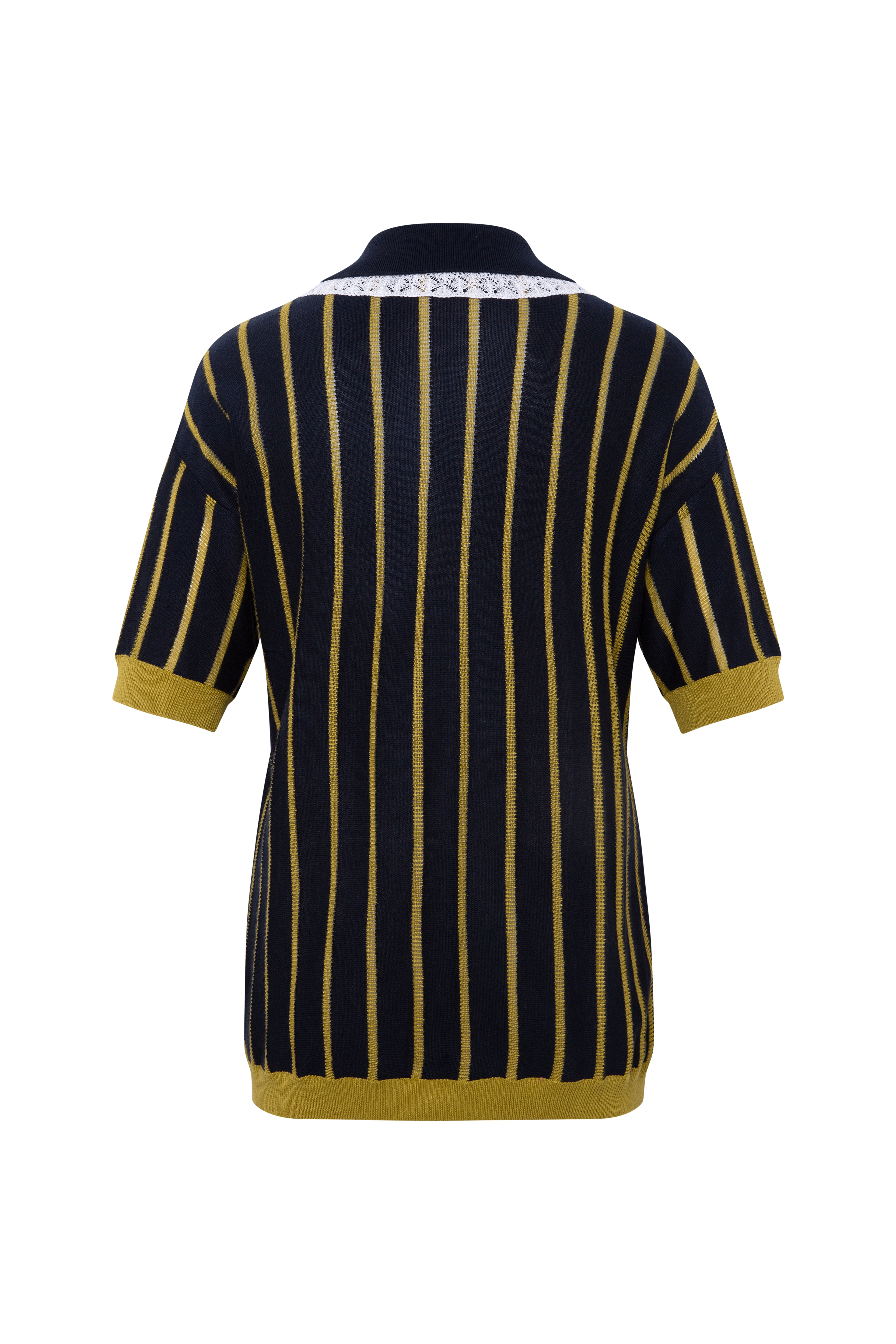 YUAN - Striped knit polo top