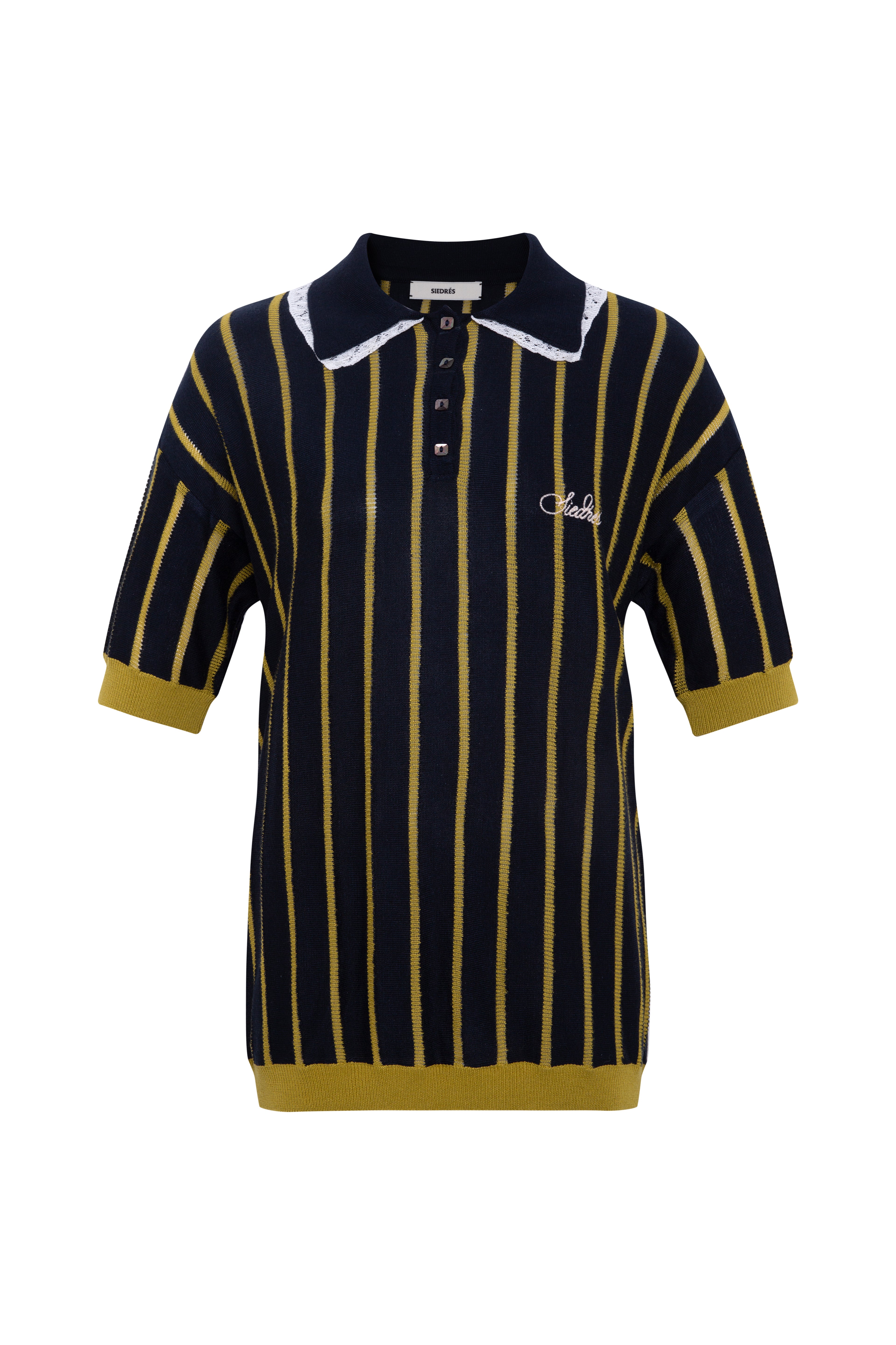 YUAN - Striped knit polo top
